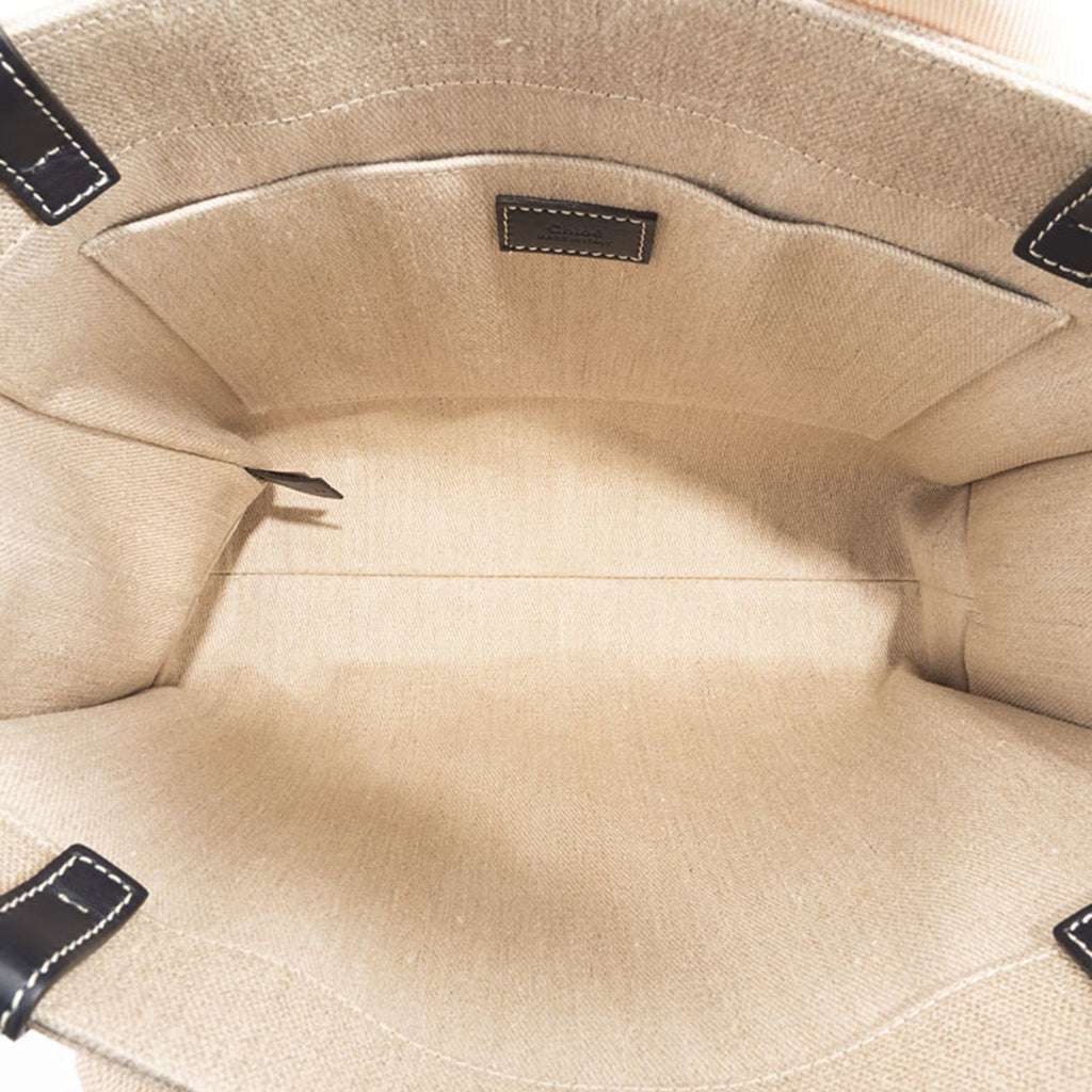 Chloé Blue White Linen Leather Tote Bag (Pre-Owned)