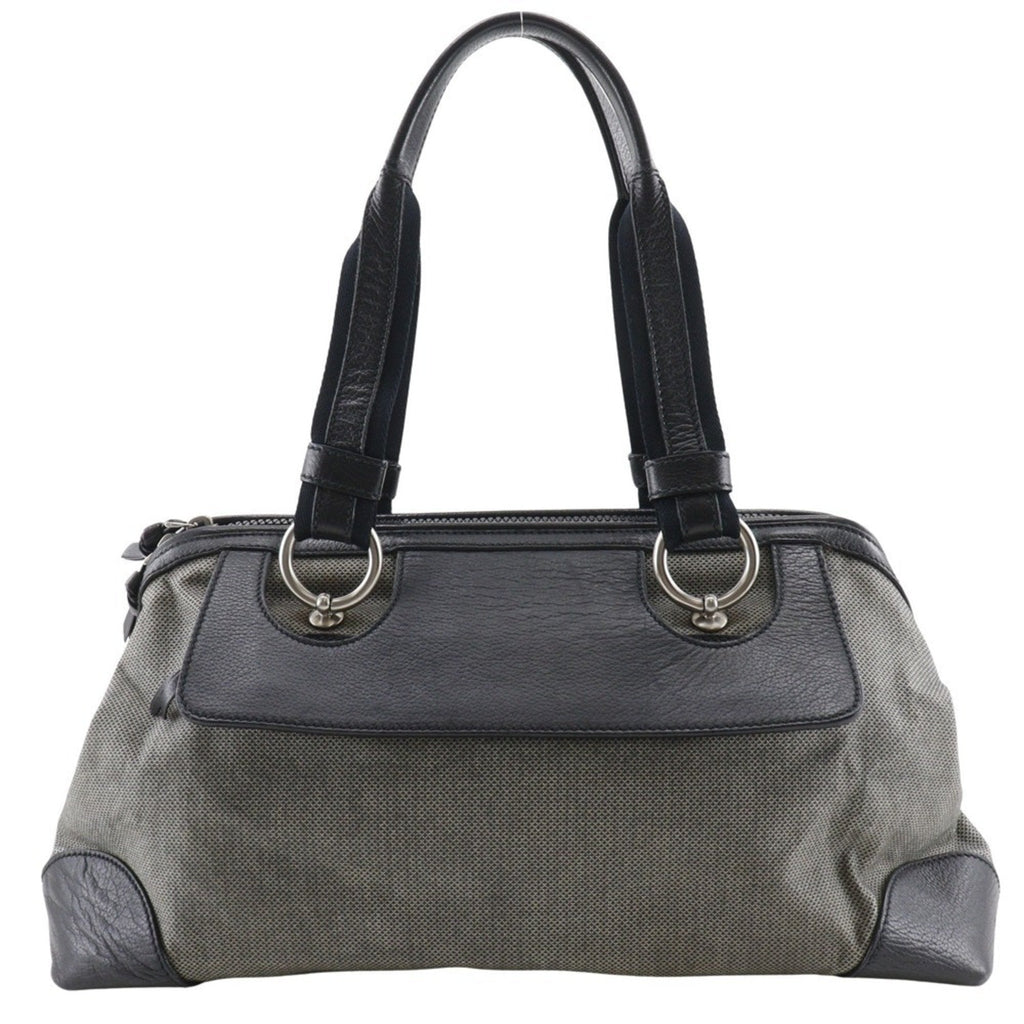 Bottega Veneta Black Gray Canvas Leather Tote Bag