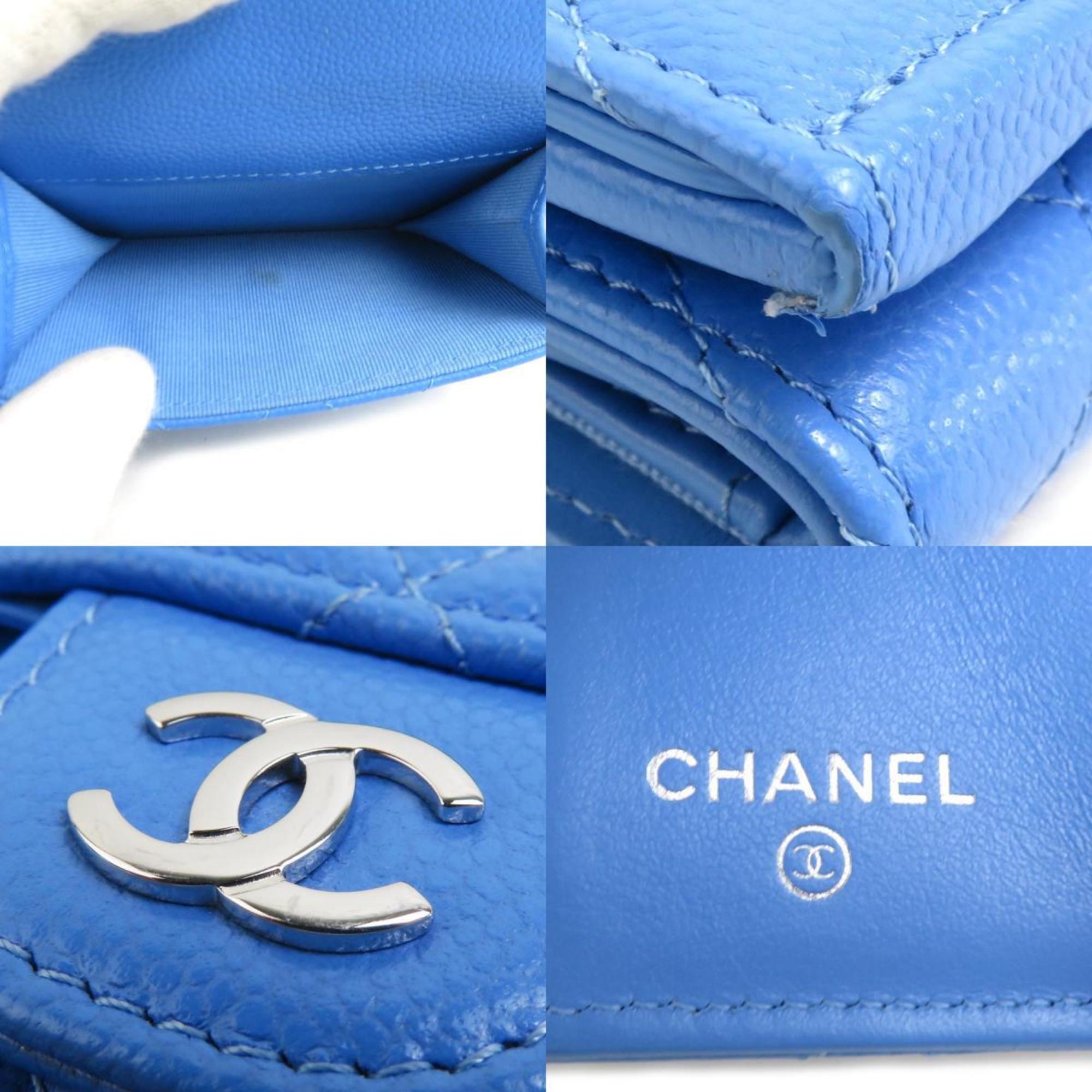 Chanel Blue Grained Calfskin Wallet (Tri-Fold)