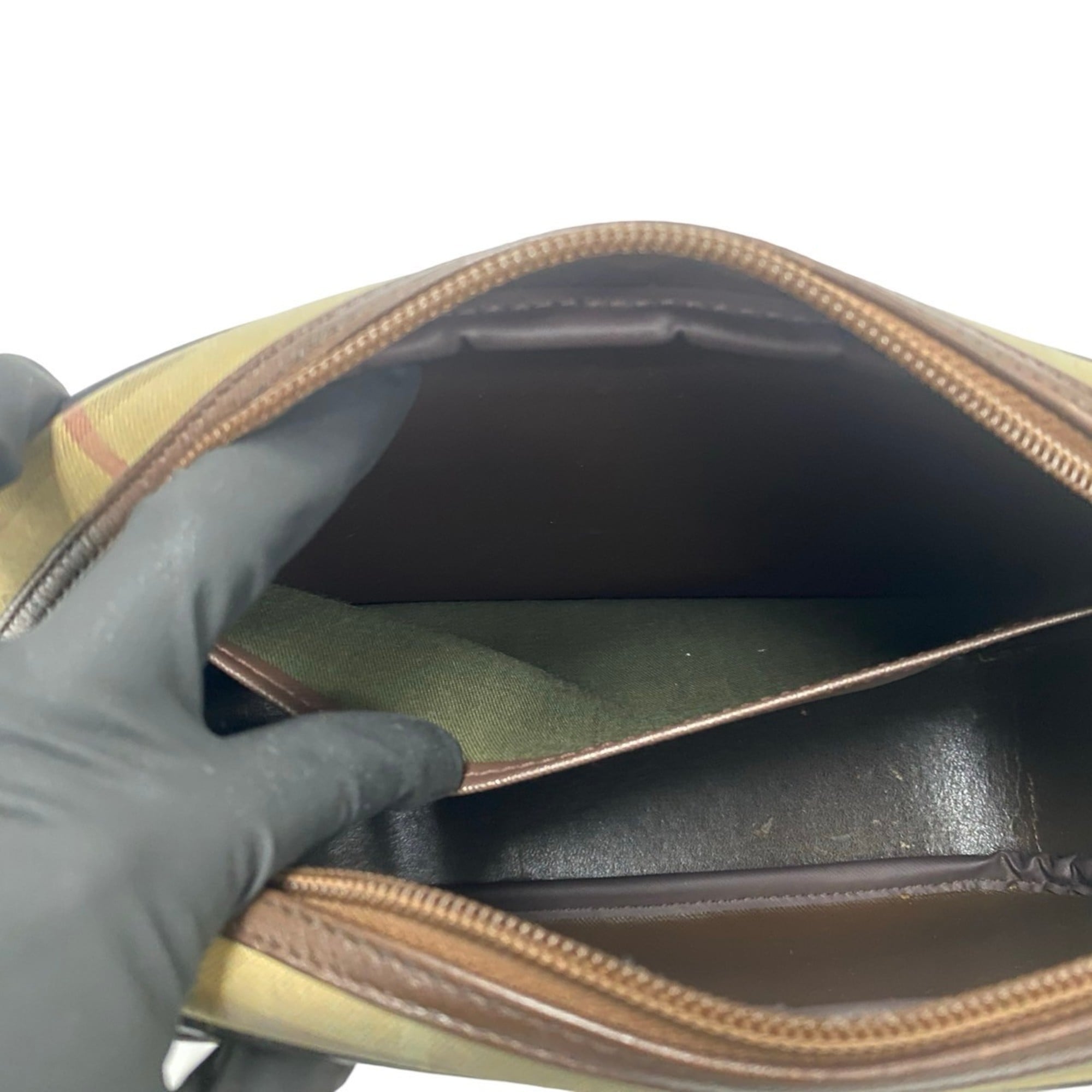 Burberry Brown Khaki Leather Canvas Pochette Shoulder Bag