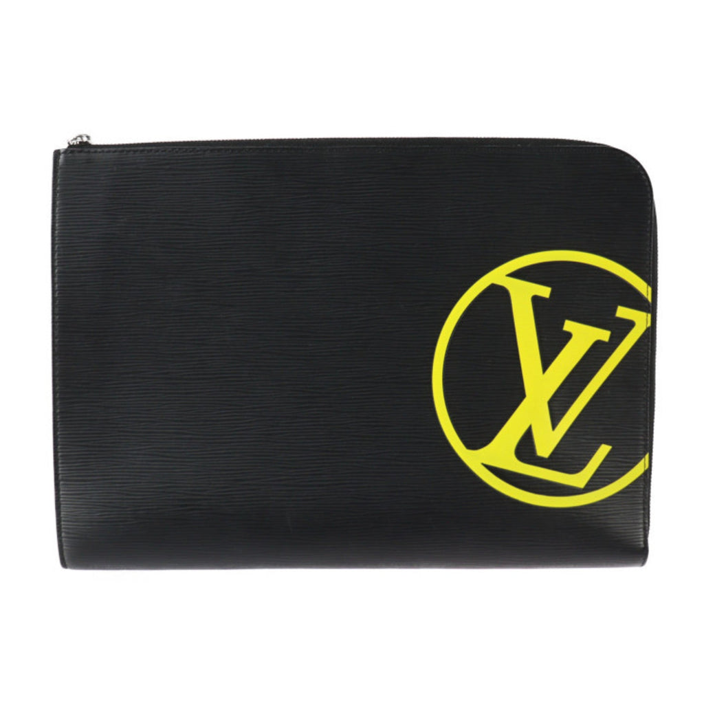 Louis Vuitton Black Yellow Epi Leather Clutch Bag Handbag Pochette Pouch