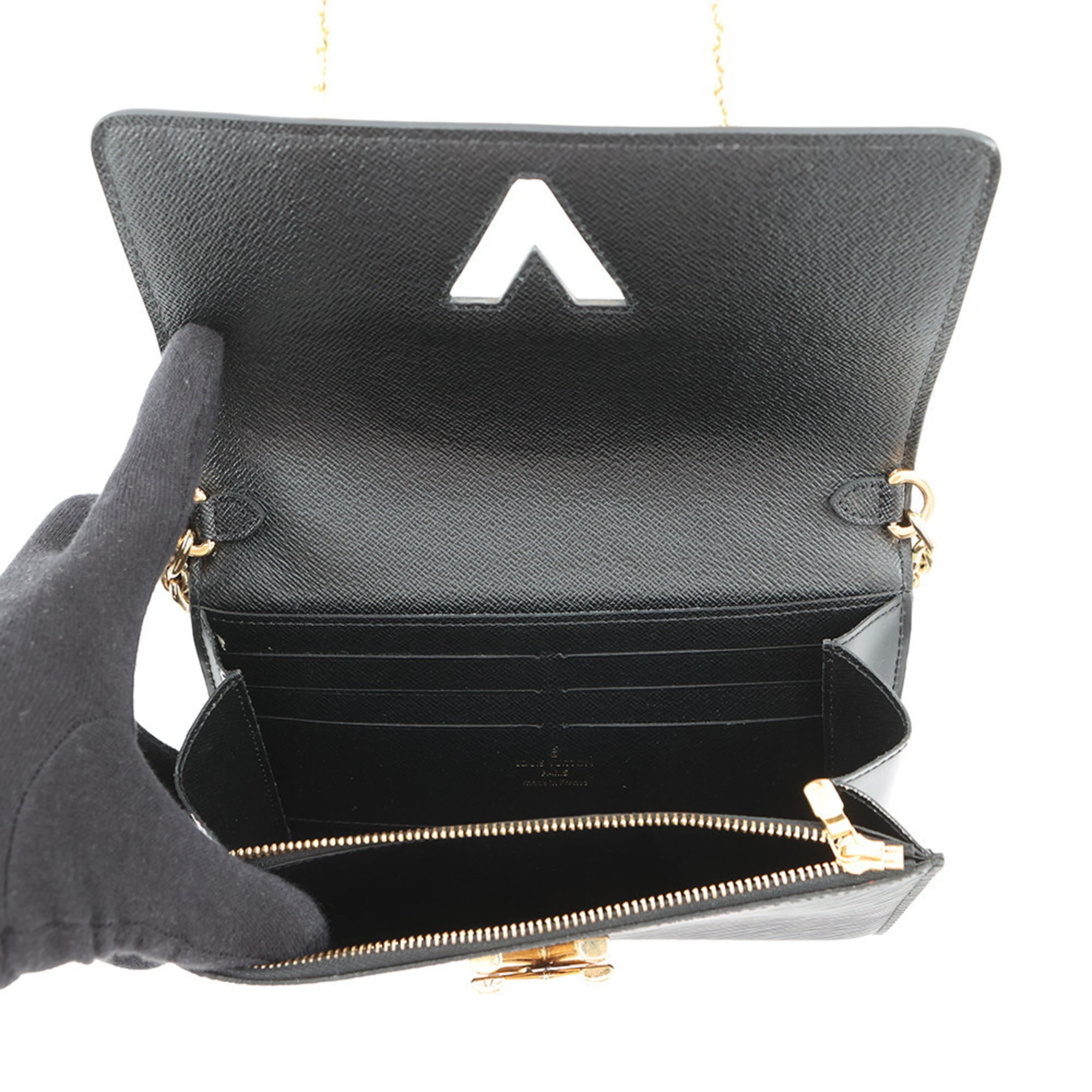 Louis Vuitton Black Noir Spangles Epi Leather Chain/Shoulder Wallet
