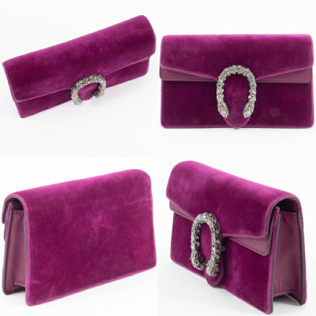 Gucci Purple Velvet Leather Shoulder Bag (Pre-Owned)