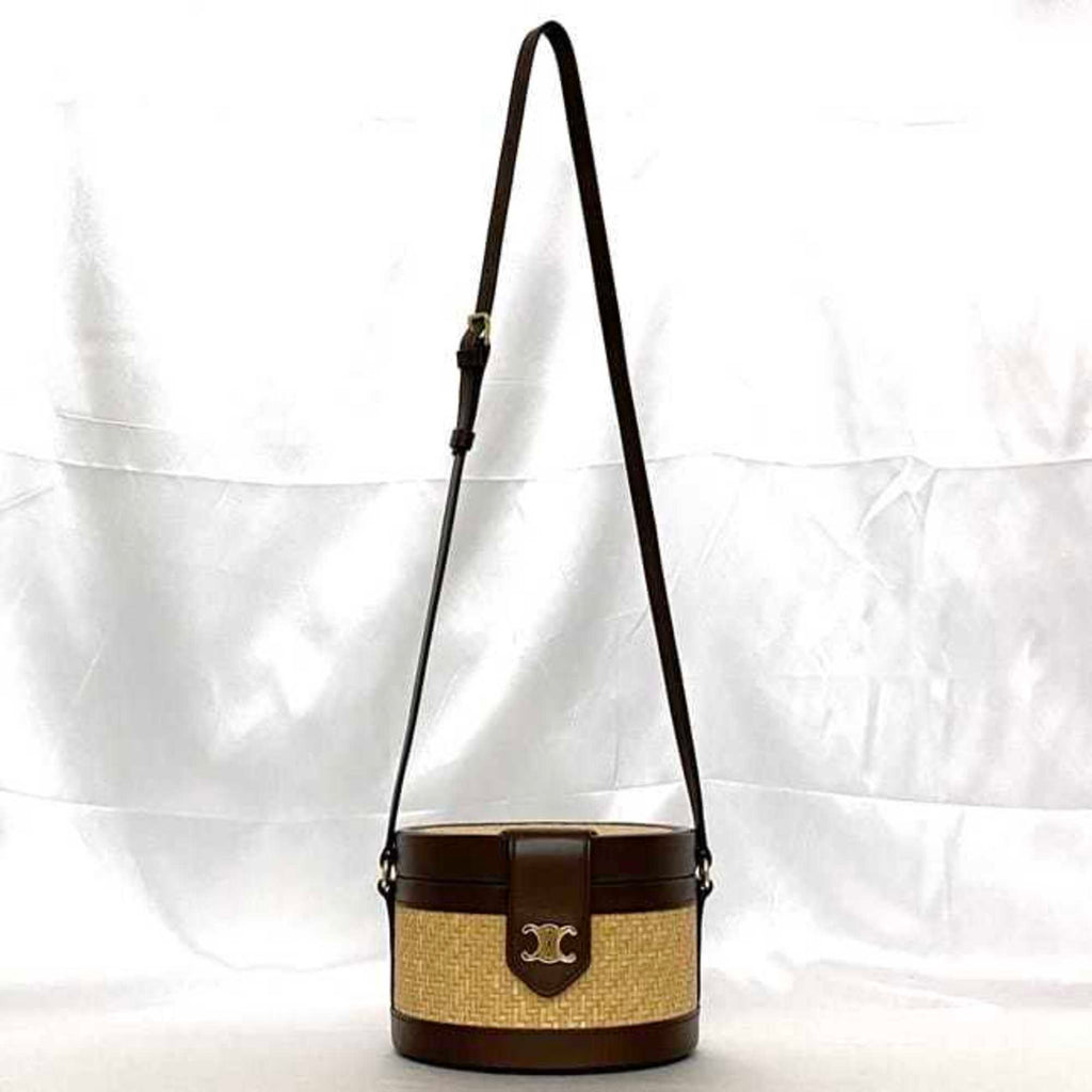 Celine Beige Brown Straw Leather Shoulder Bag