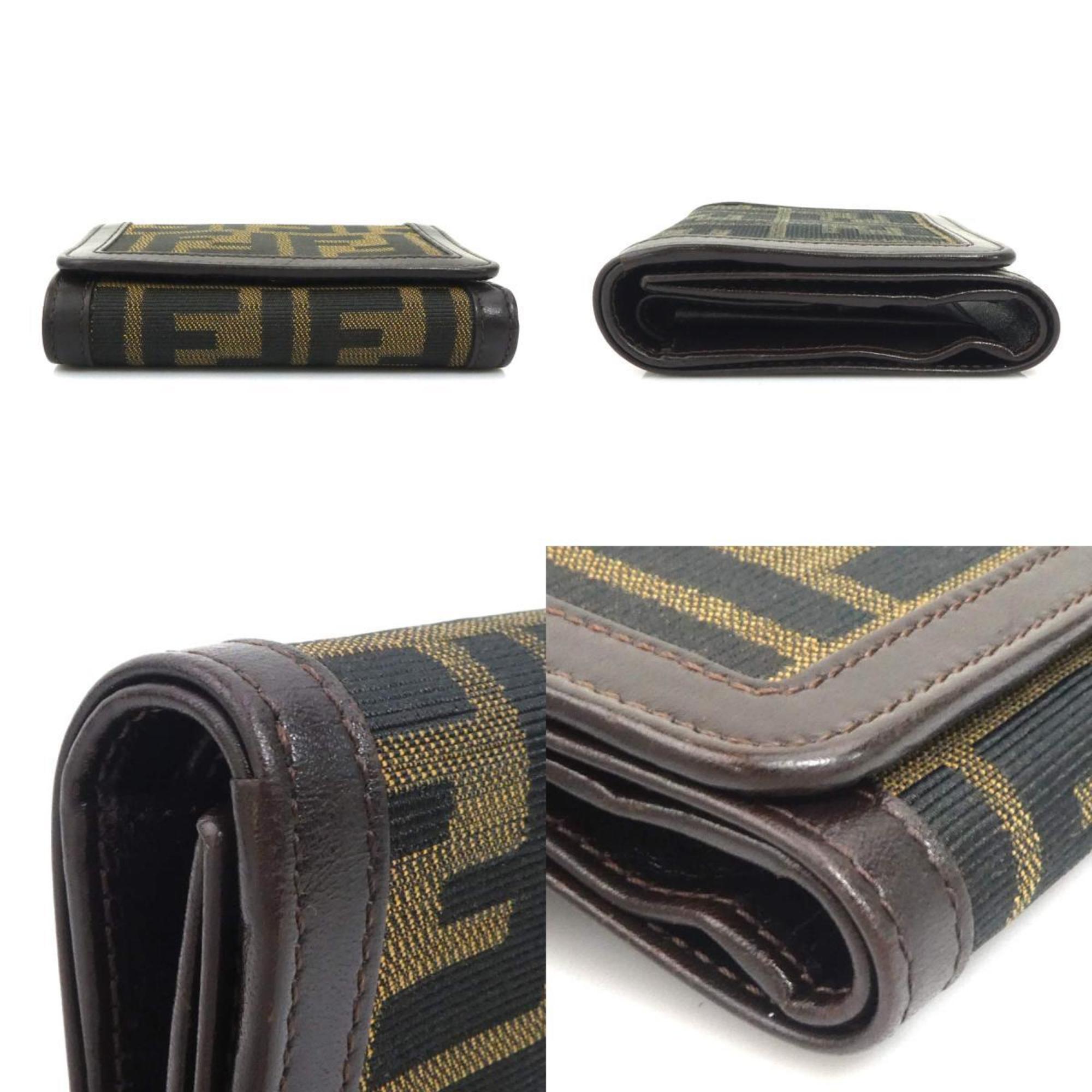 Fendi Zucca Brown Canvas Leather Wallet (Tri-Fold)