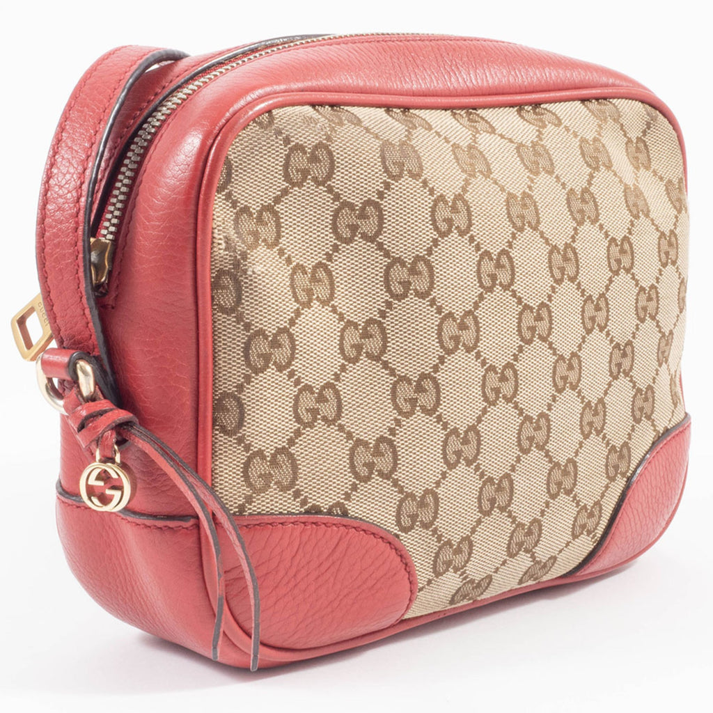 Gucci Beige Red Color Gg Canvas Leather Shoulder Bag (Pre-Owned)