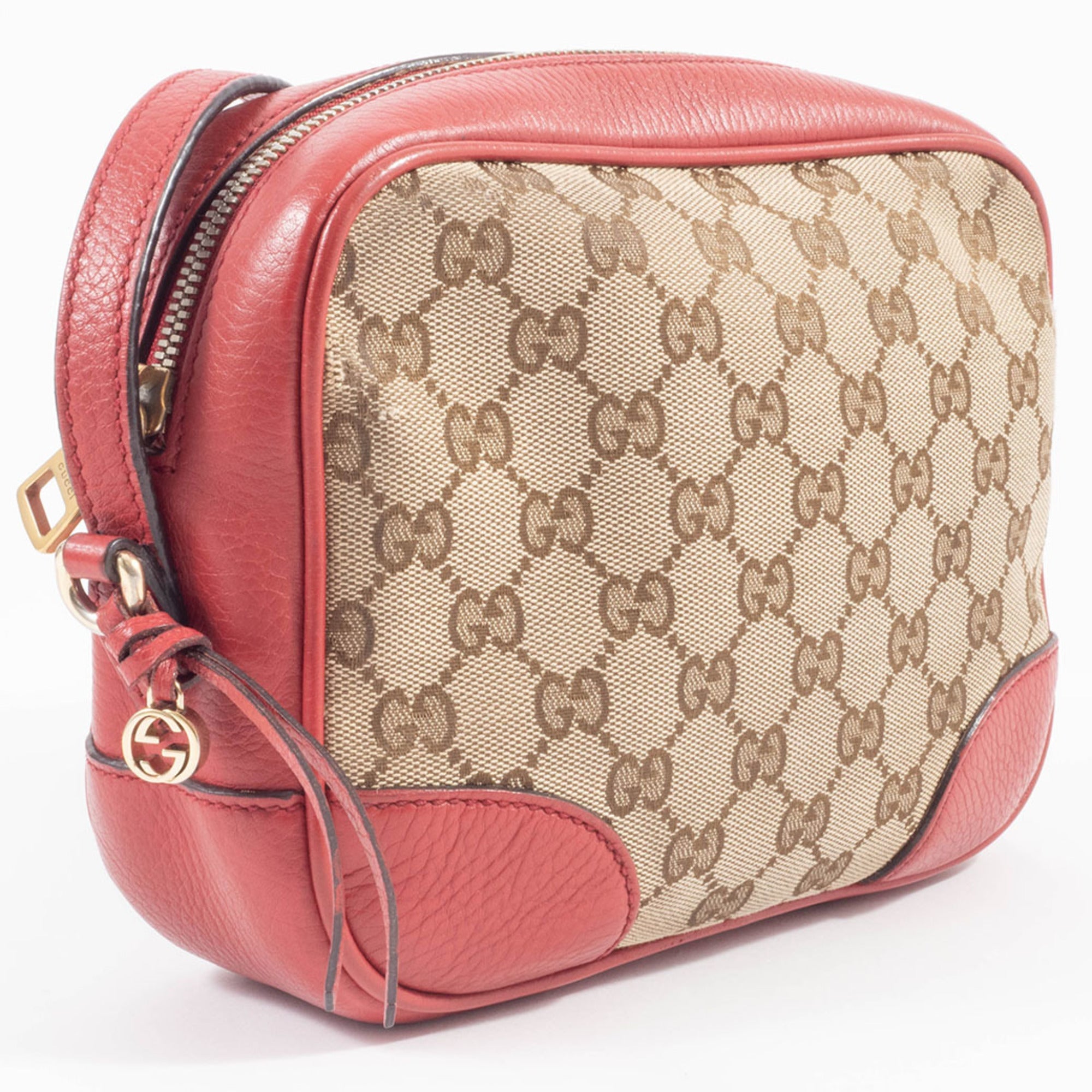 Gucci Beige Red Color Gg Canvas Leather Shoulder Bag (Pre-Owned)