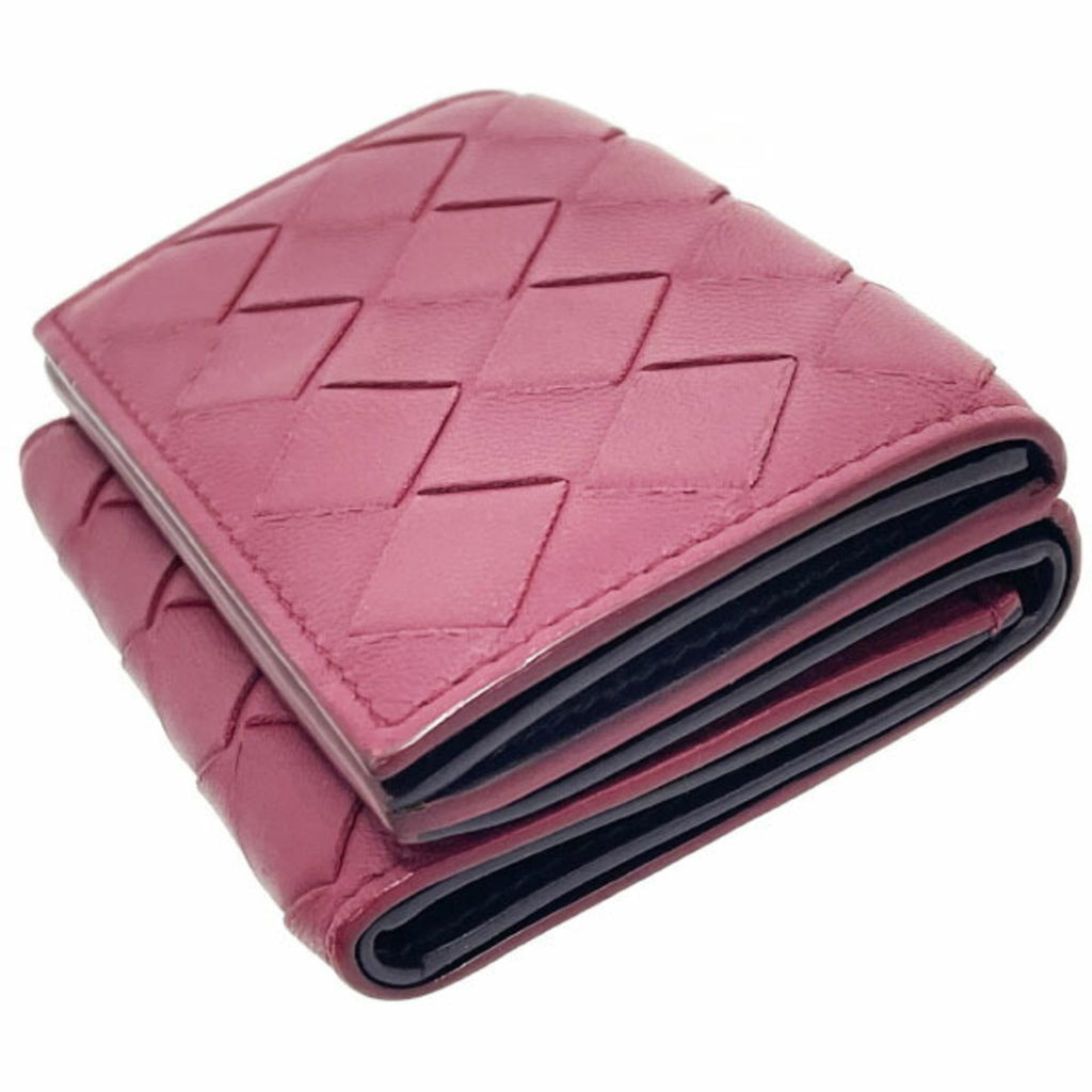 Bottega Veneta Red Color Wine Intrecciato Wallet (Tri-Fold)