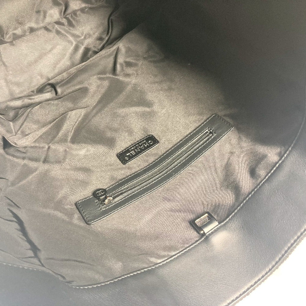 Chanel Black Knit Leather Shoulder Bag Tote Bag