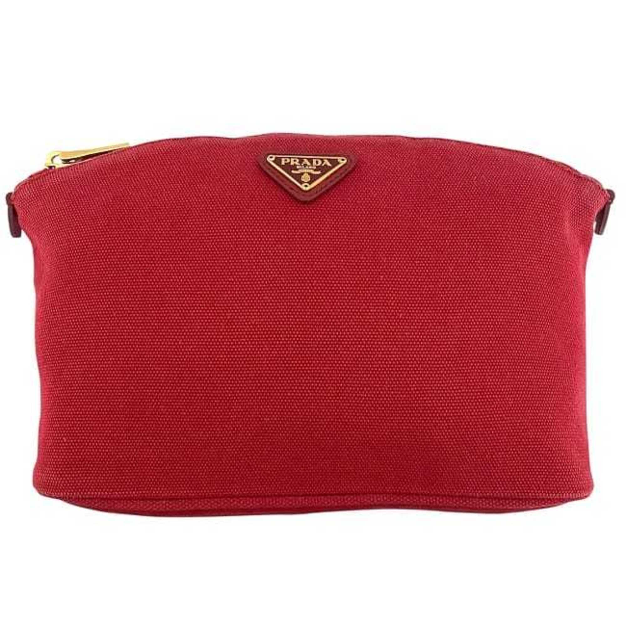 Prada Red Color Canvas Leather Pouch