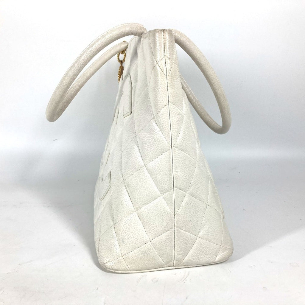 Chanel White Caviar Leather Shoulder Bag Tote Bag