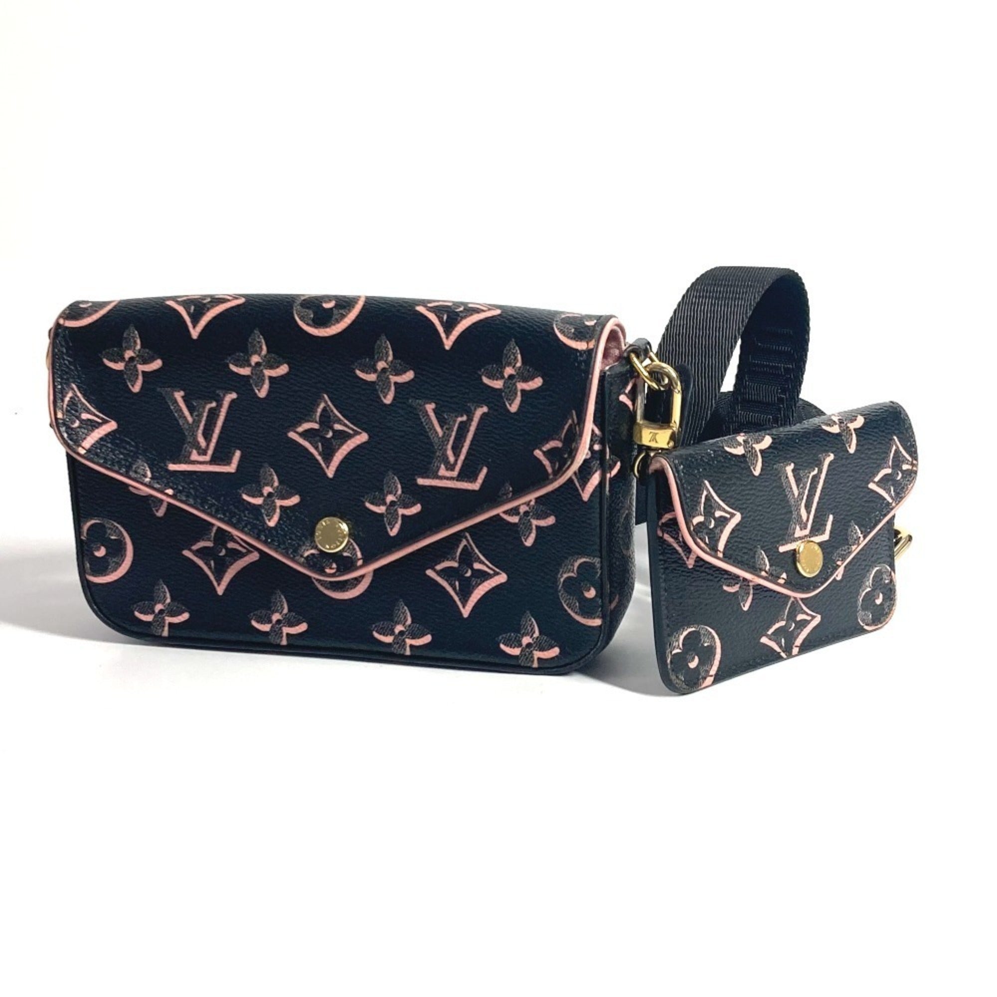 Louis Vuitton Black Pink Coated Canvas Pochette Shoulder Bag