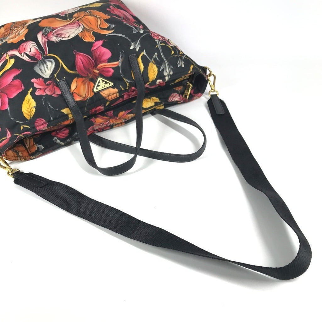Prada Black Multi-Color Leather Nylon Handbag Shoulder Bag Tote Bag