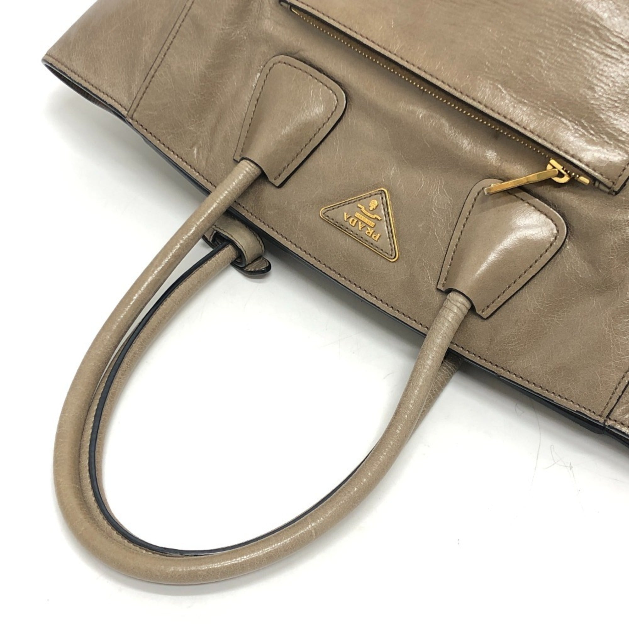 Prada Brown Leather Handbag Shoulder Bag Tote Bag