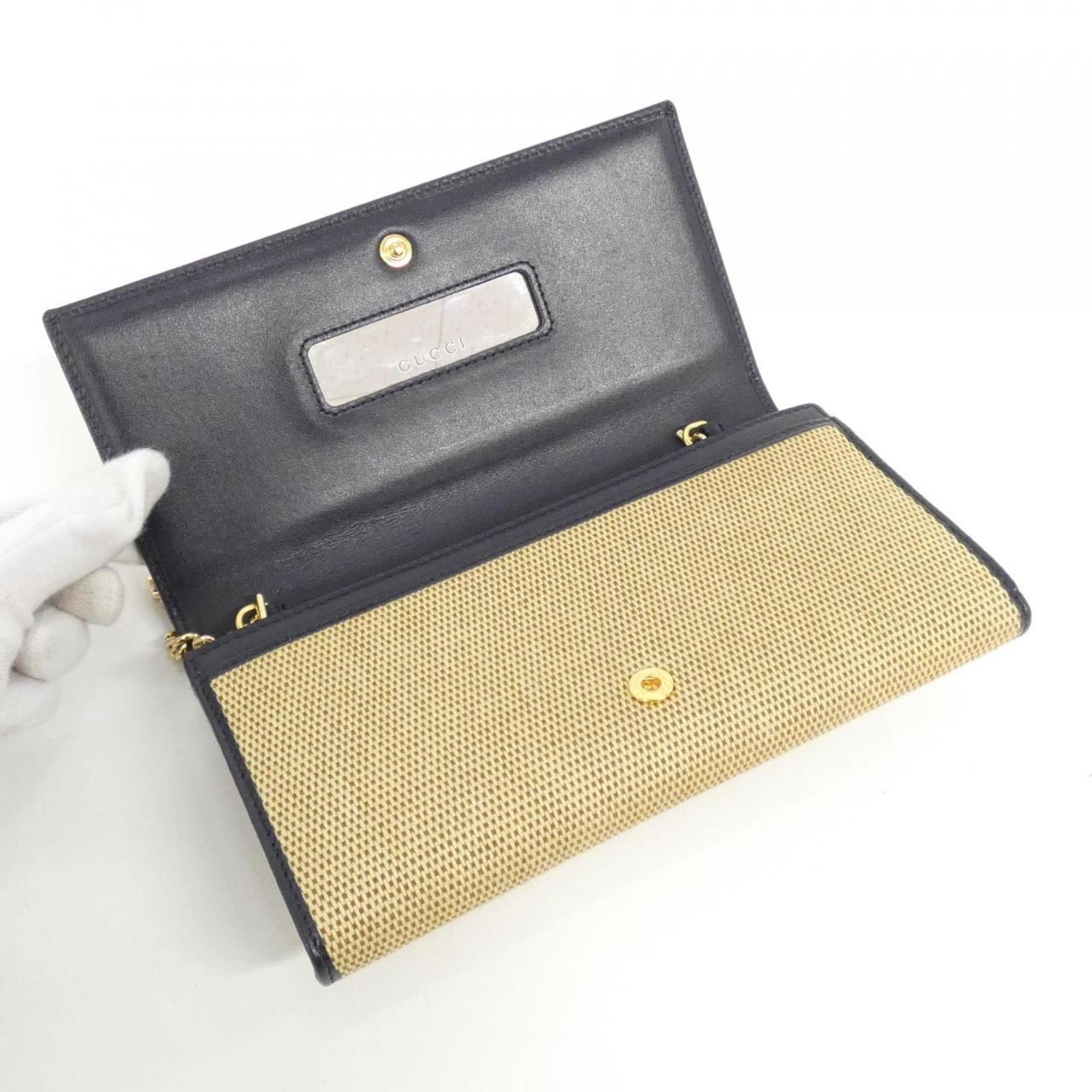 Gucci Beige Navy Canvas Leather Chain/Shoulder Wallet (Pre-Owned)