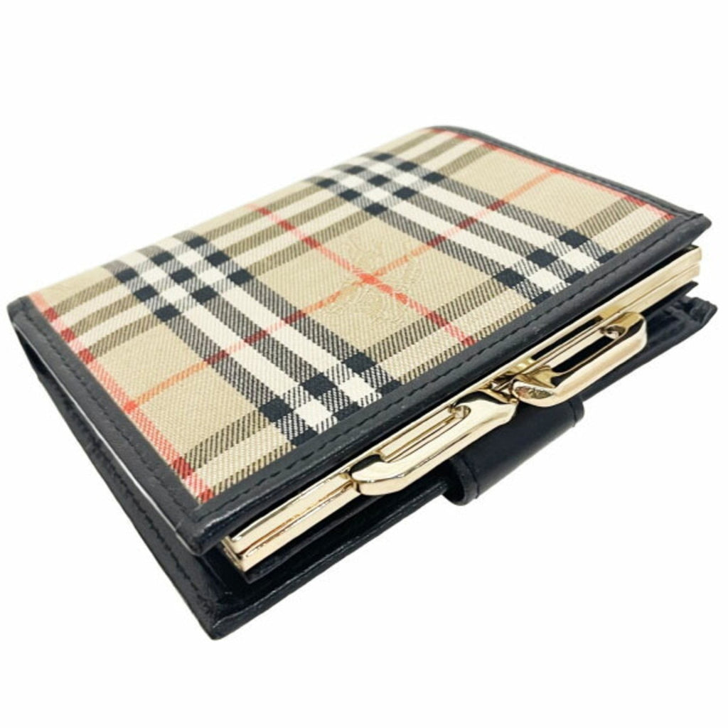 Burberry Beige Black Canvas Leather Wallet (Bi-Fold)