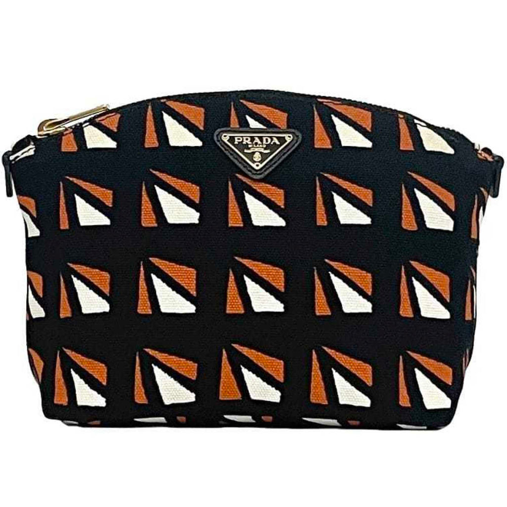 Prada Black Orange Canvas Leather Pouch