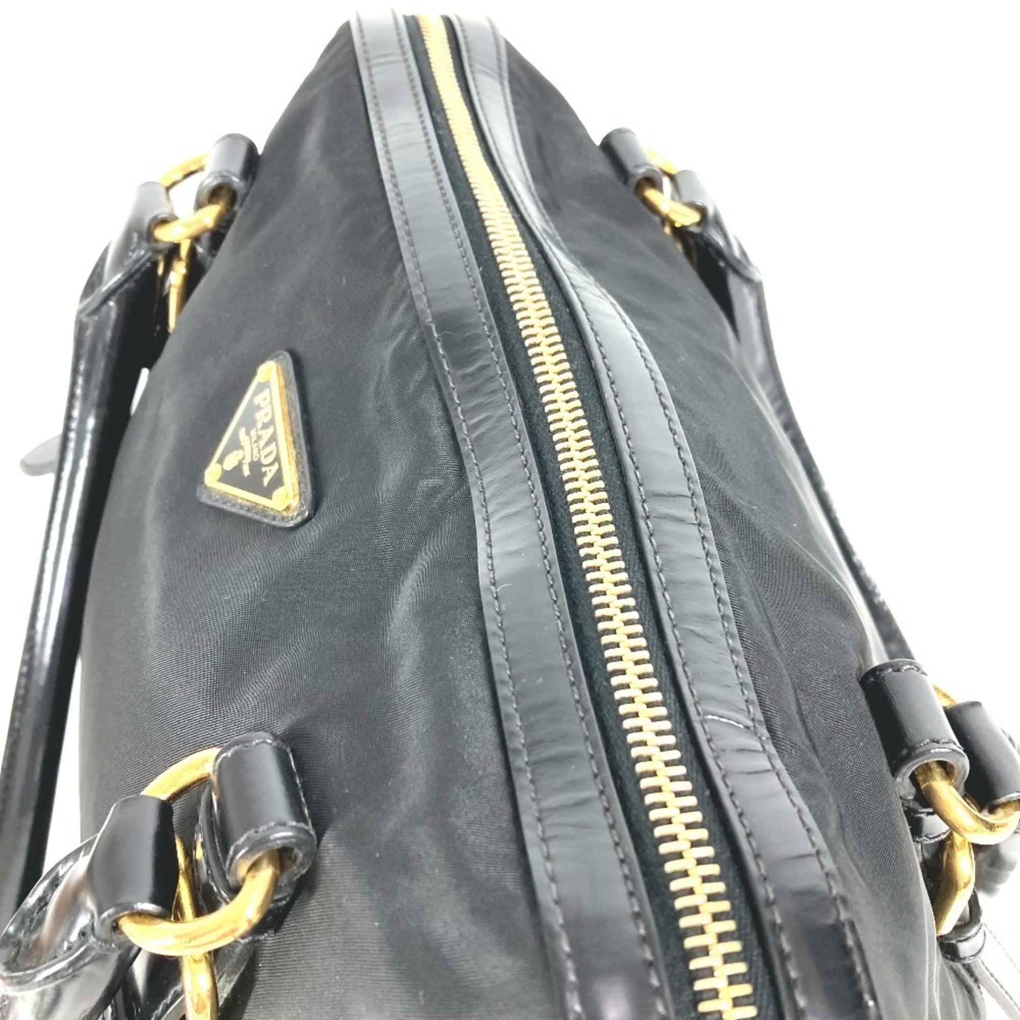 Prada Black Leather Nylon Handbag Shoulder Bag Tote Bag
