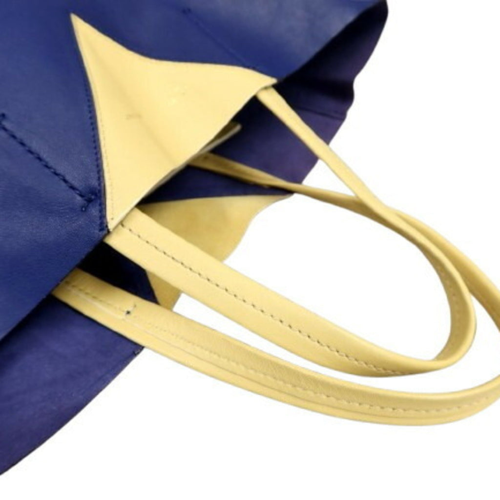 Celine Blue Cream Yellow Leather Handbag Shoulder Bag Tote Bag