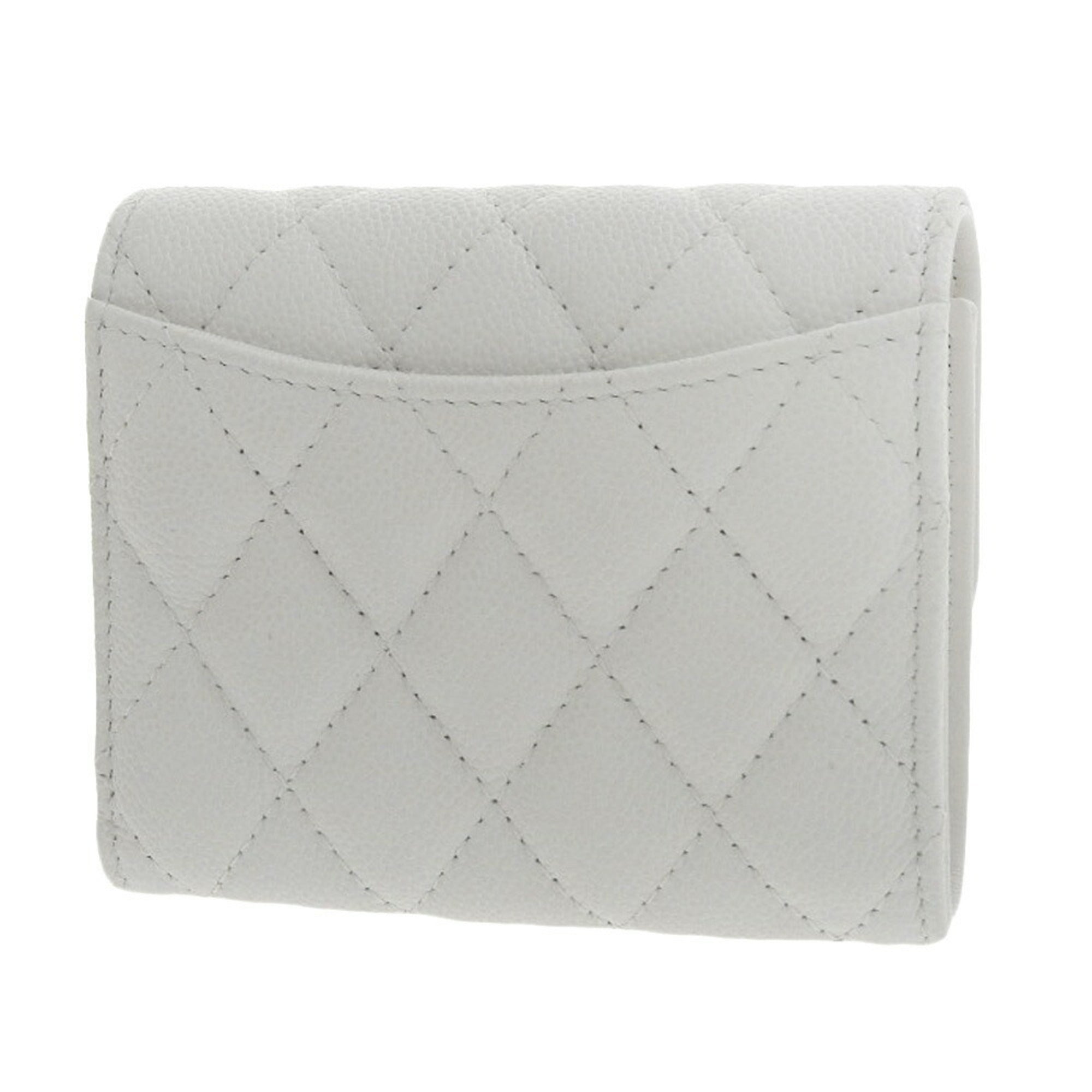 Chanel White Grained Calfskin Wallet (Tri-Fold)