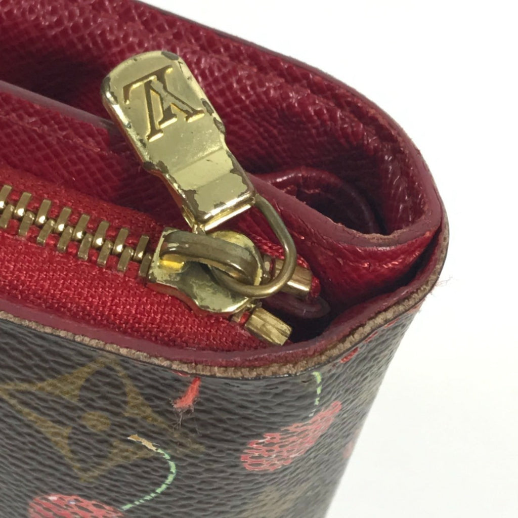 Louis Vuitton Brown Red Color Monogram Cherry Blossom Canvas Wallet