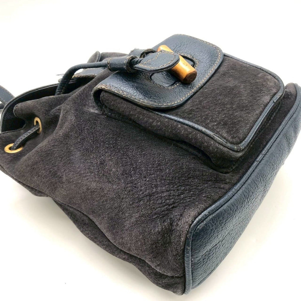 Gucci Navy Bamboo Suede Backpack (Pre-Owned)