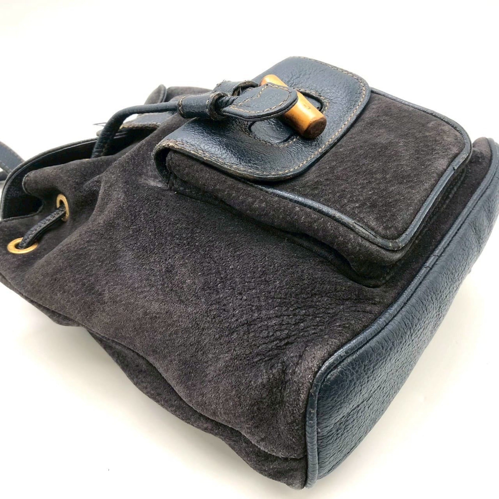 Gucci Navy Bamboo Suede Backpack (Pre-Owned)