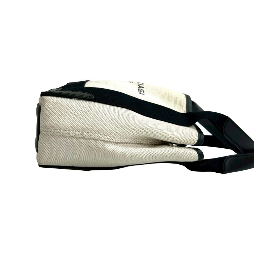 Balenciaga Black Ivory Canvas Leather Handbag Pouch Shoulder