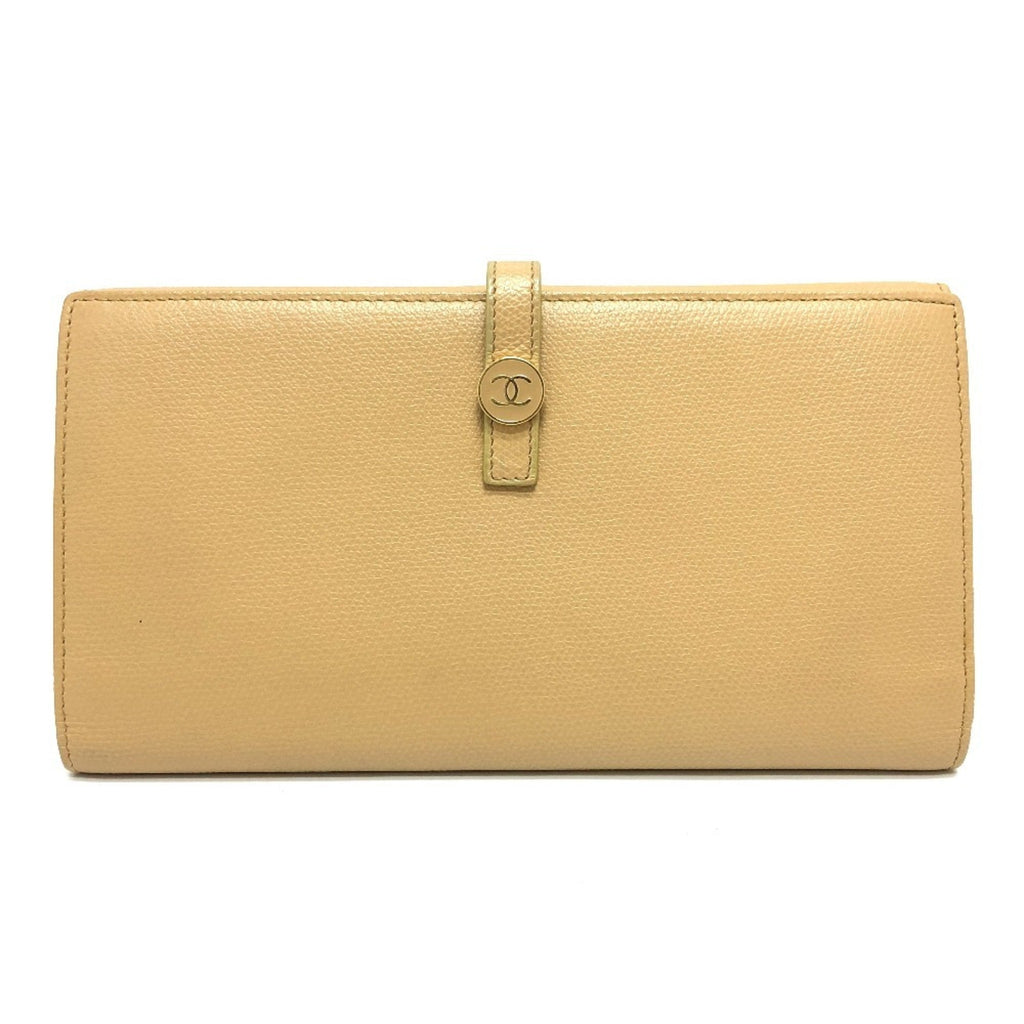 Chanel Beige Leather Long Wallet (Bi-Fold)