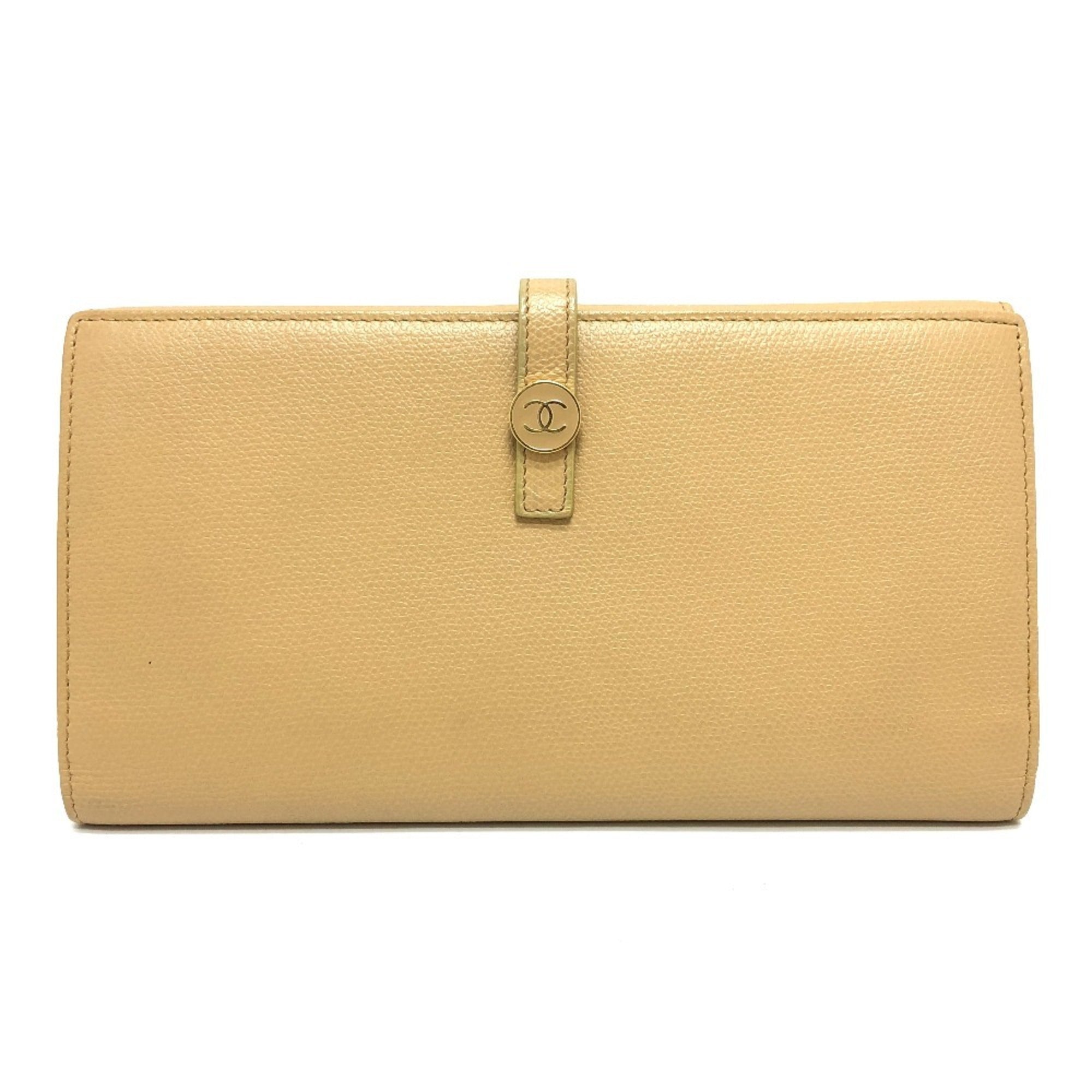 Chanel Beige Leather Long Wallet (Bi-Fold)