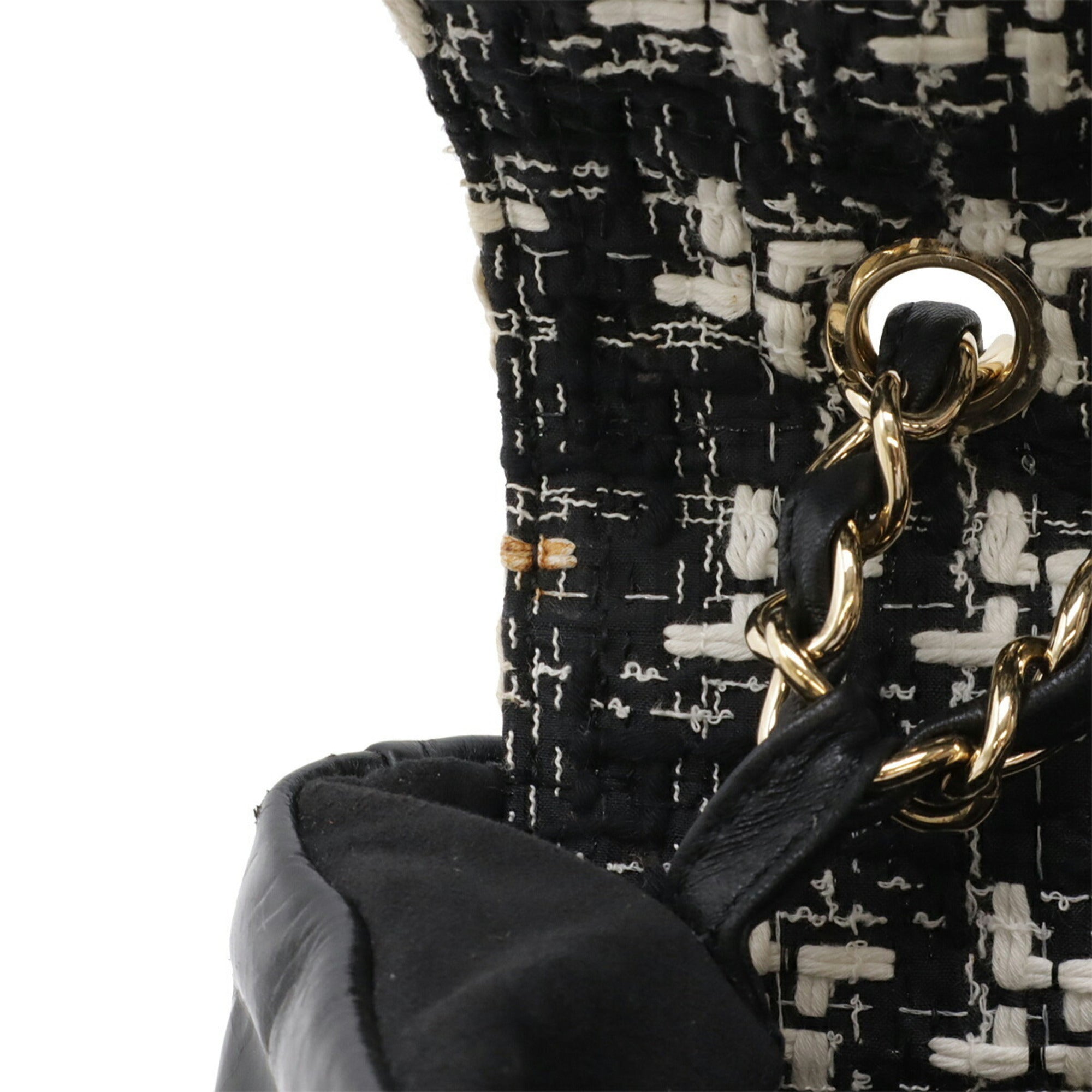Chanel Black Ivory Leather Tweed Shoulder Bag Tote Bag