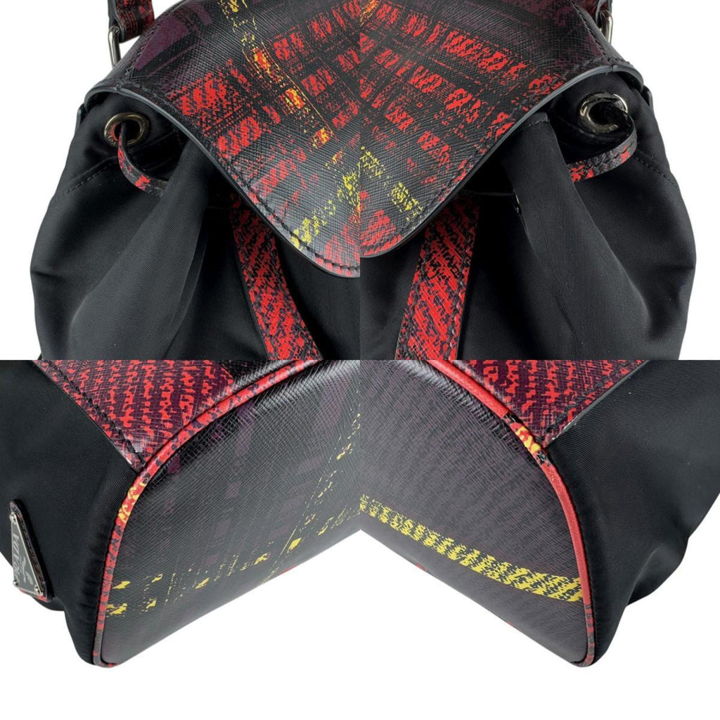 Prada Black Red Color Nylon Leather Backpack