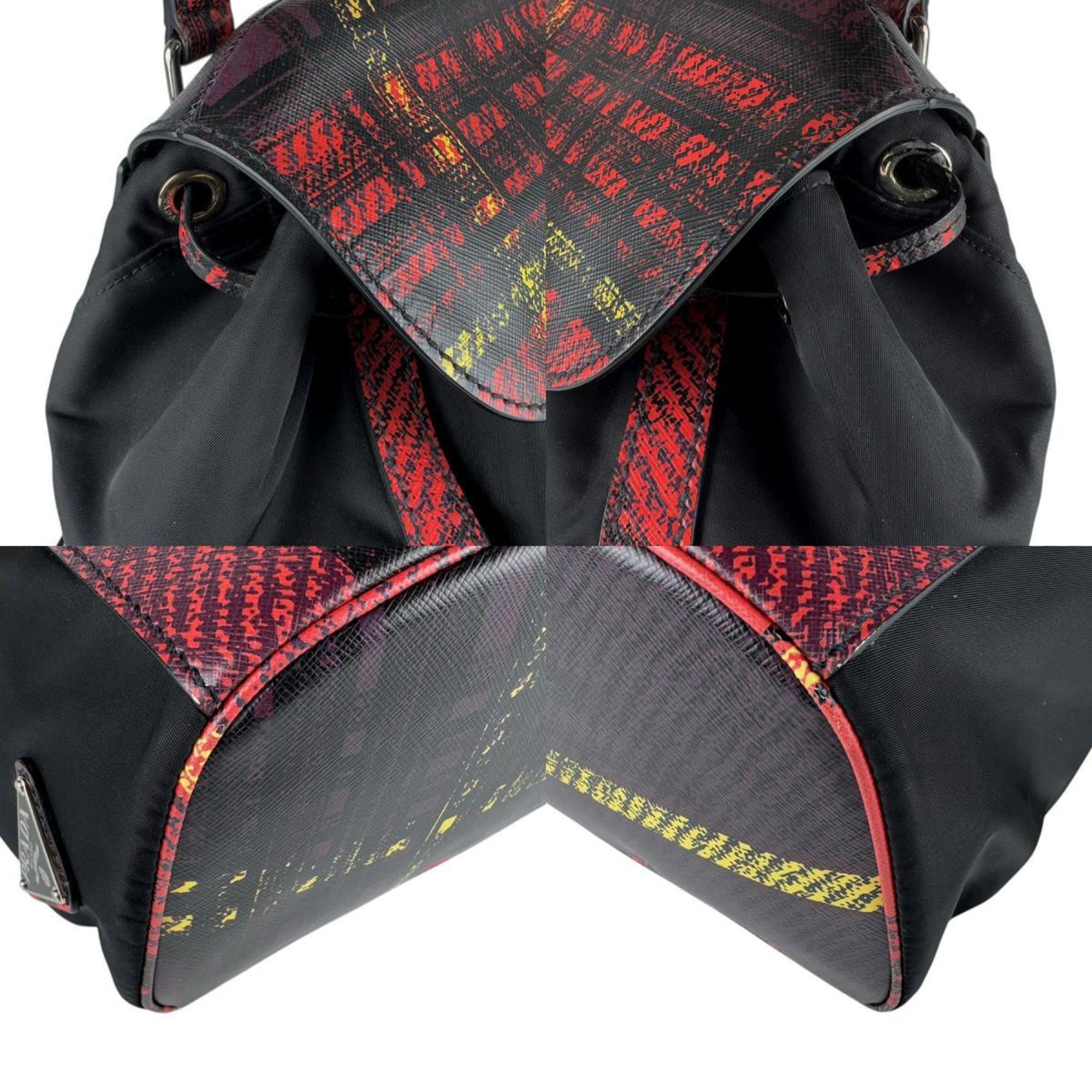 Prada Black Red Color Nylon Leather Backpack