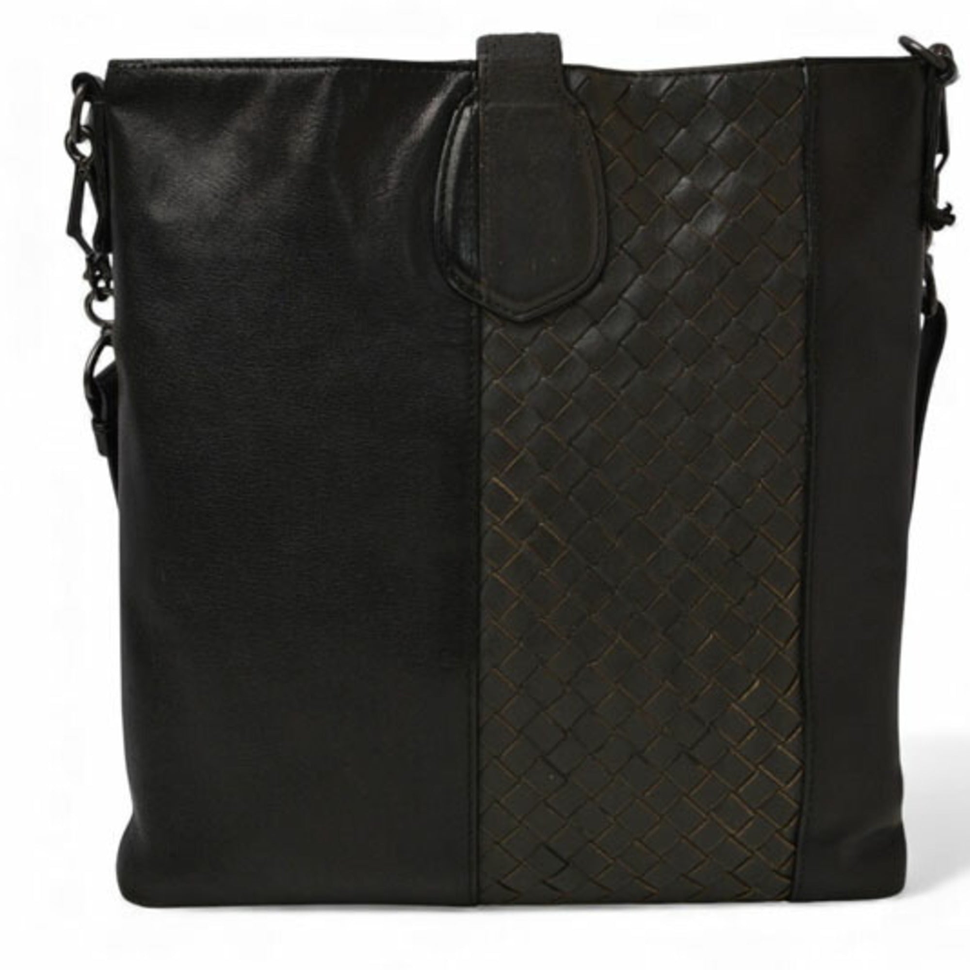 Bottega Veneta Black Gray Leather Messenger Bag Shoulder Bag