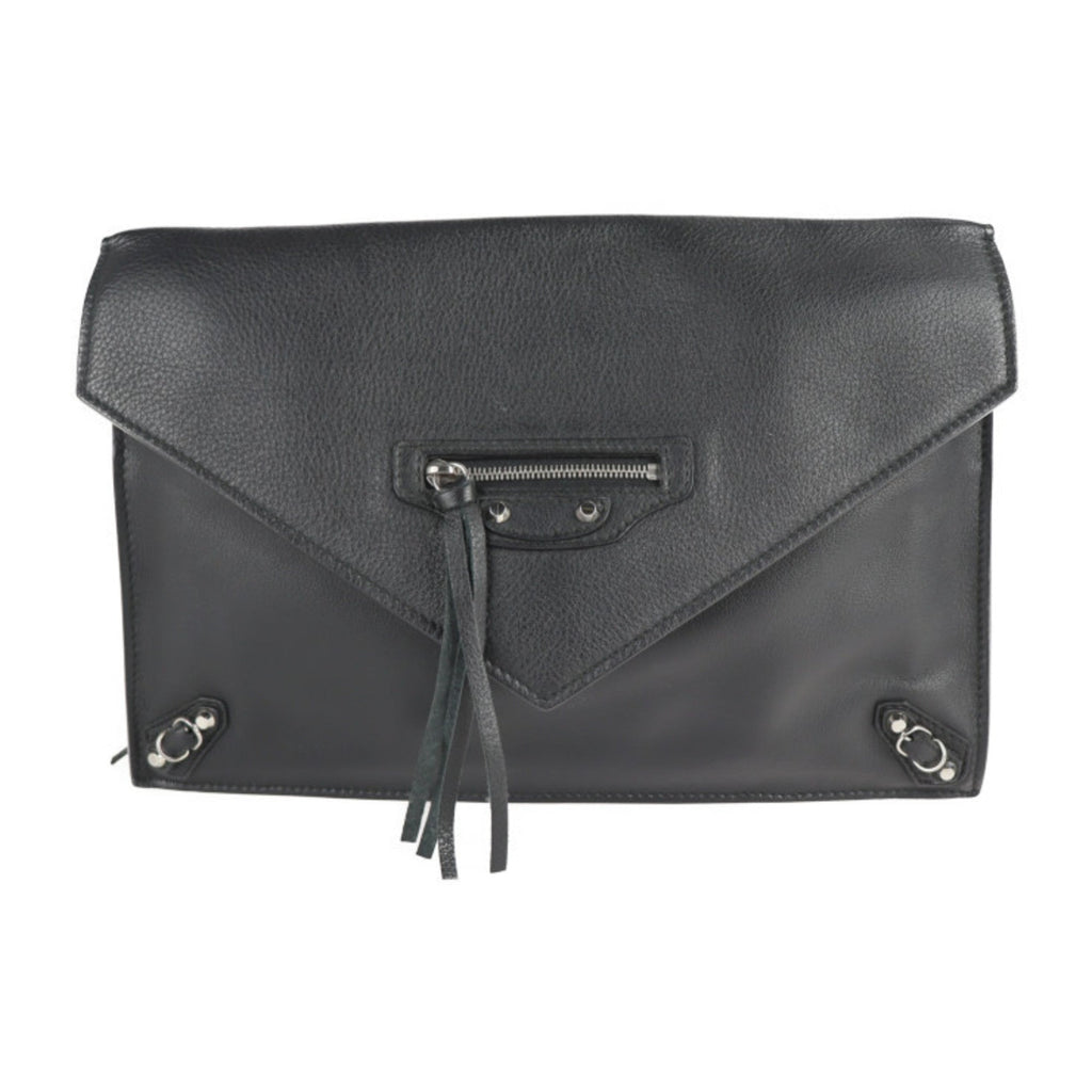 Balenciaga Paper Black Leather Clutch
