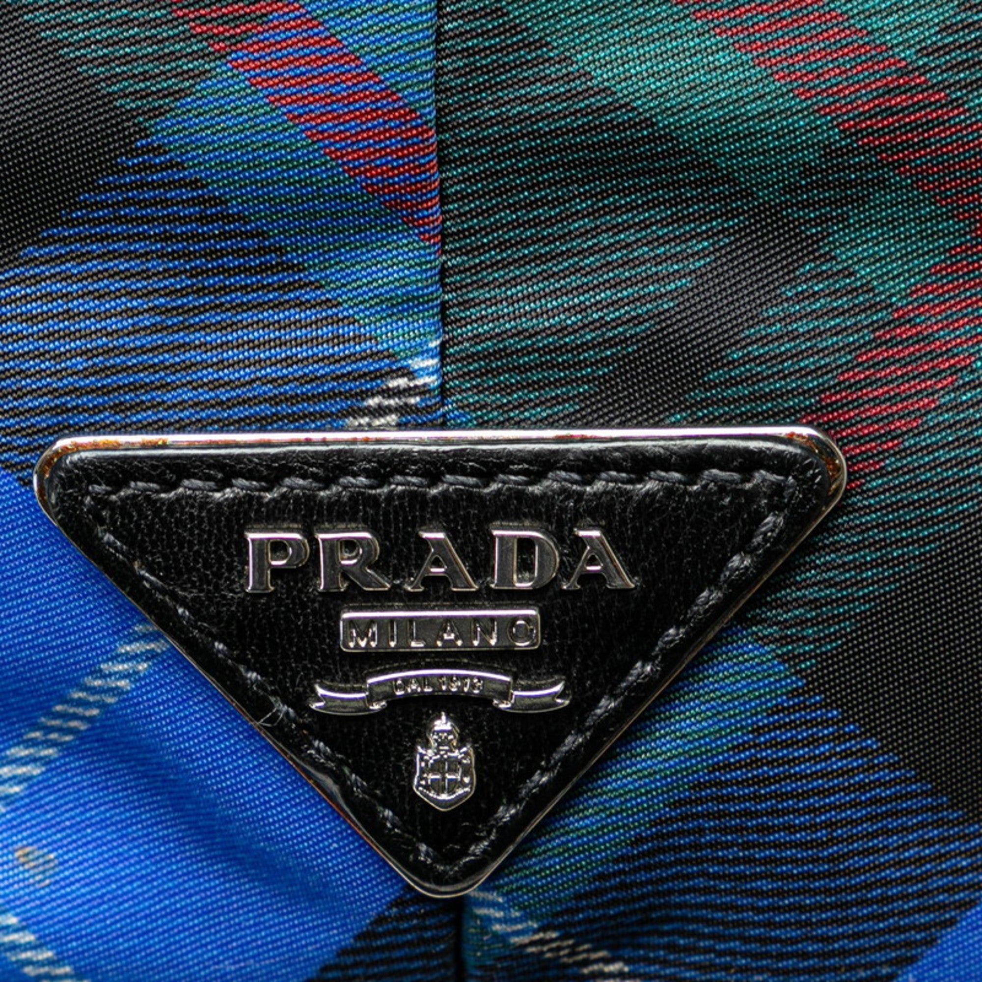 Prada Black Blue Multi-Color Nylon Leather Shoulder Bag Tote Bag