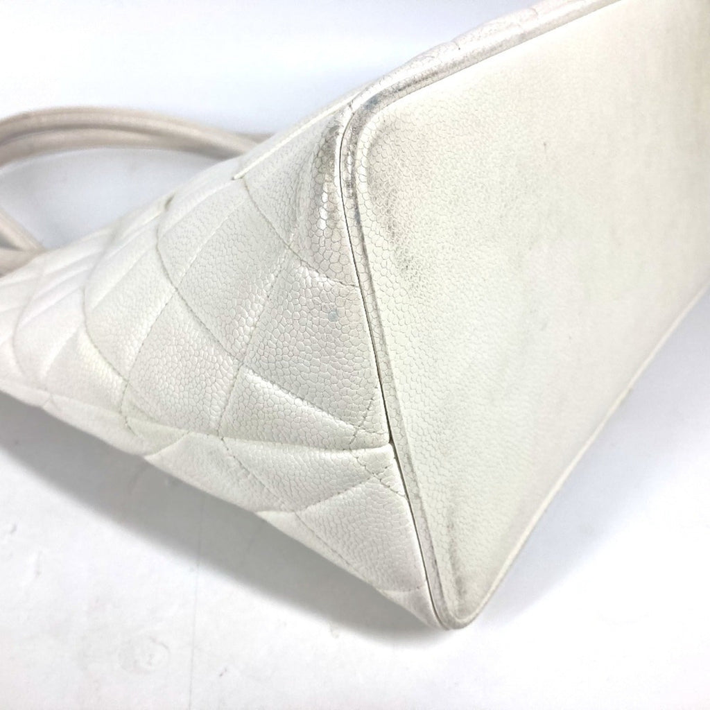 Chanel White Caviar Leather Shoulder Bag Tote Bag
