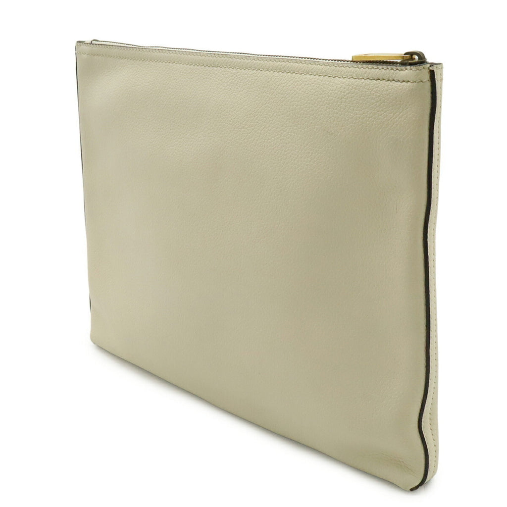 Gucci Green Ivory Red Color White Leather Clutch Bag Pouch (Pre-Owned)