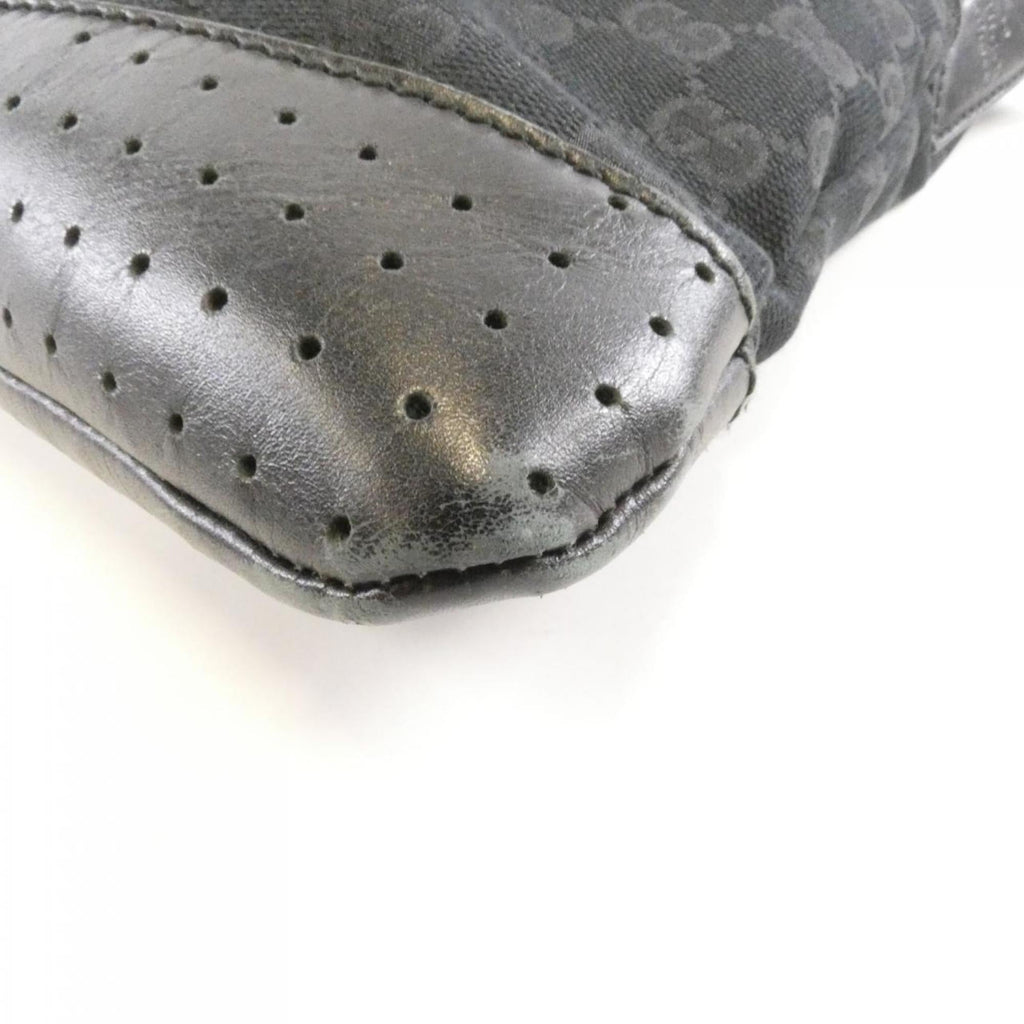 Gucci Gg Canvas Black Gg Canvas Leather Shoulder Bag (Pre-Owned)