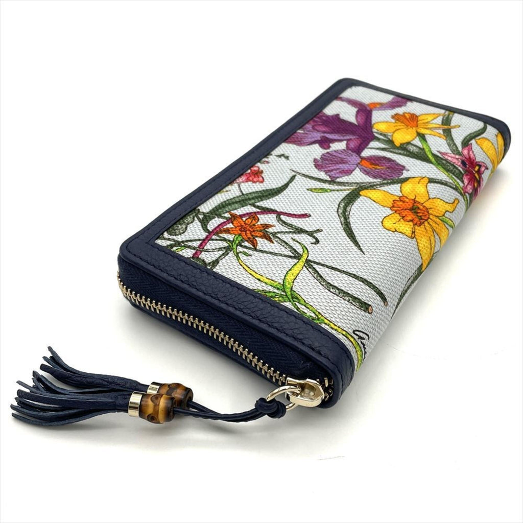 Gucci Navy Gg Leather Canvas Long Wallet (Bi-Fold) (Pre-Owned)