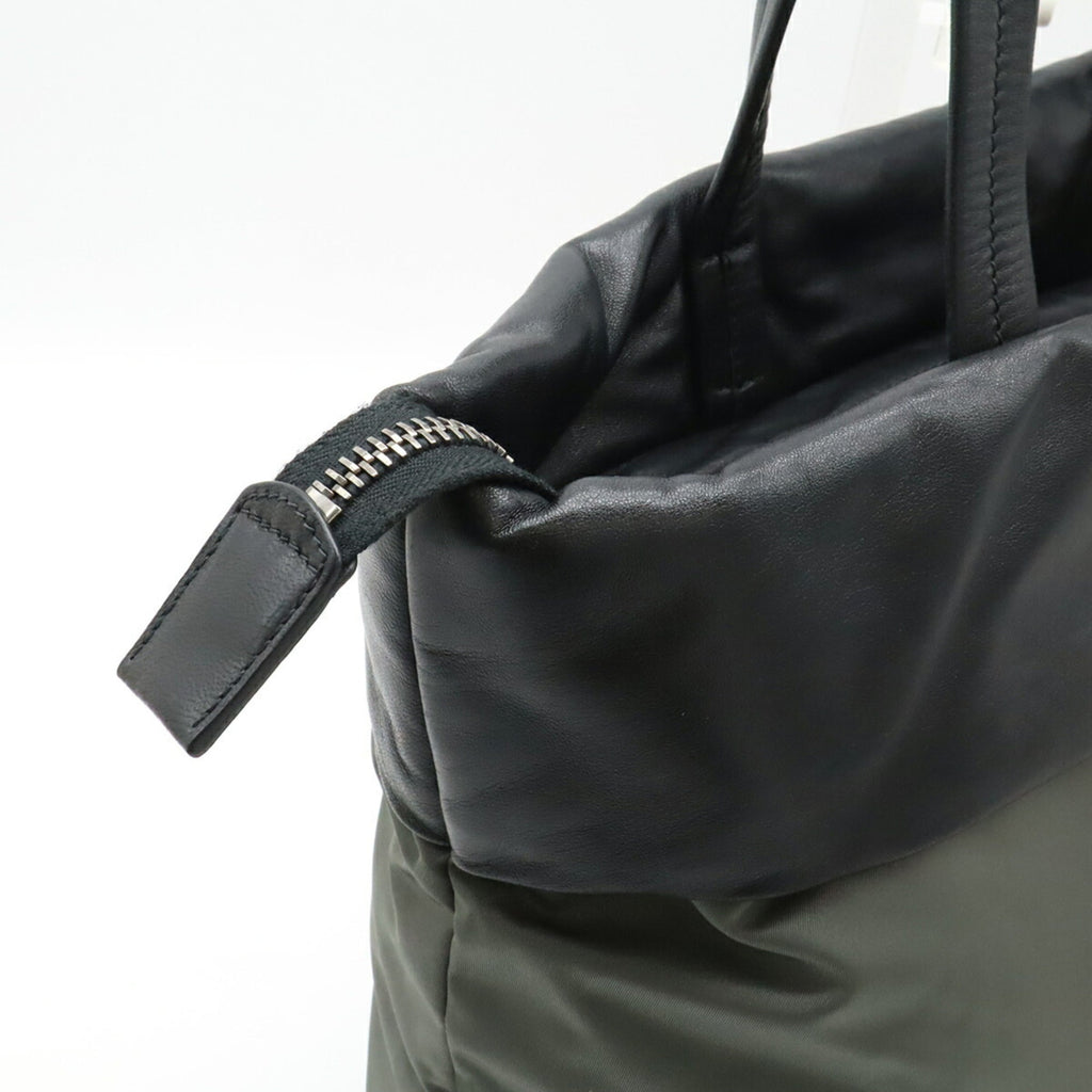 Prada Black Gray Nero Nylon Leather Tote Bag