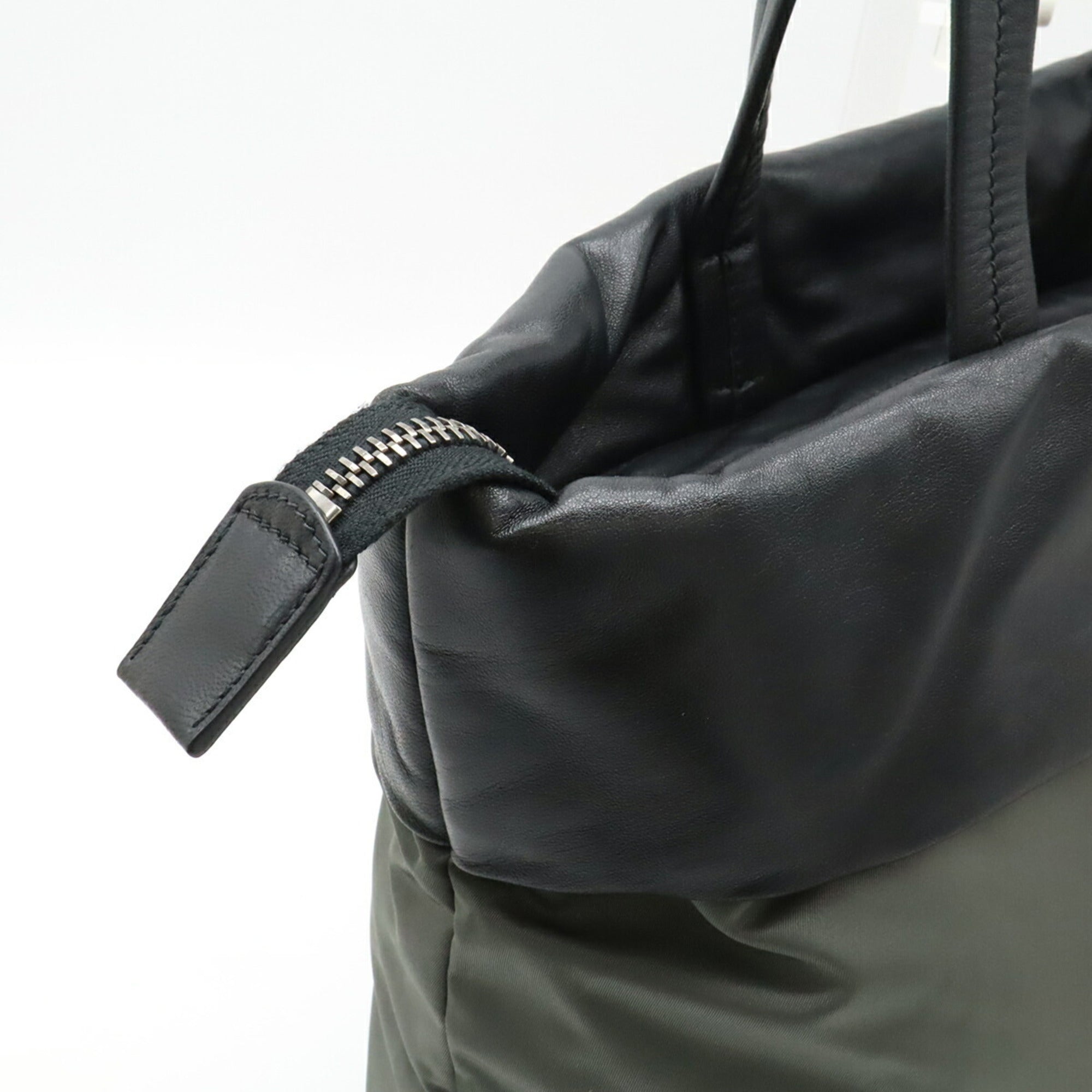 Prada Black Gray Nero Nylon Leather Tote Bag