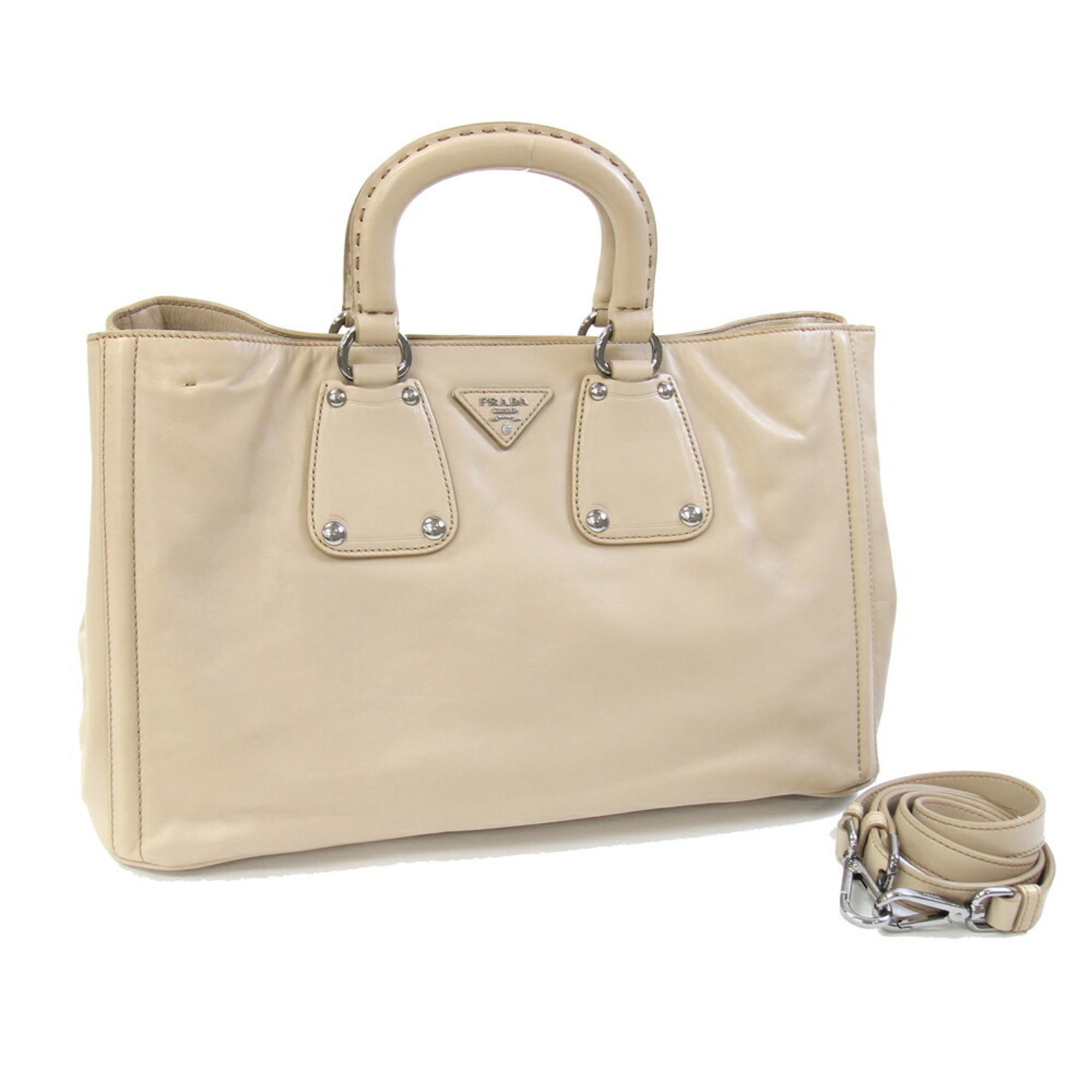 Prada Light Beige Leather Handbag Shoulder Bag