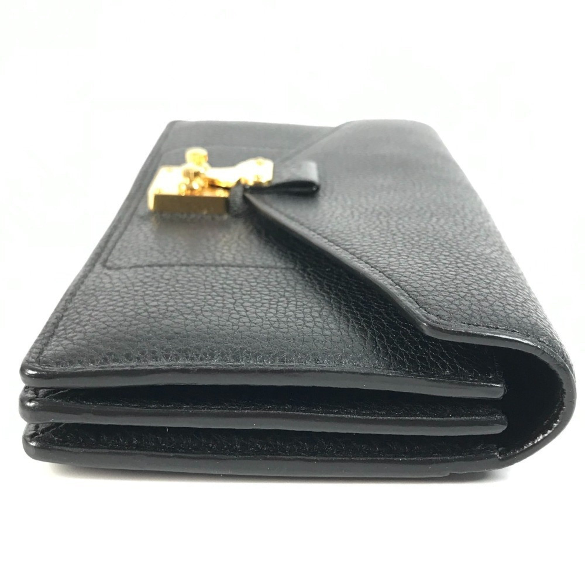 Louis Vuitton Black Leather Long Wallet (Tri-Fold)