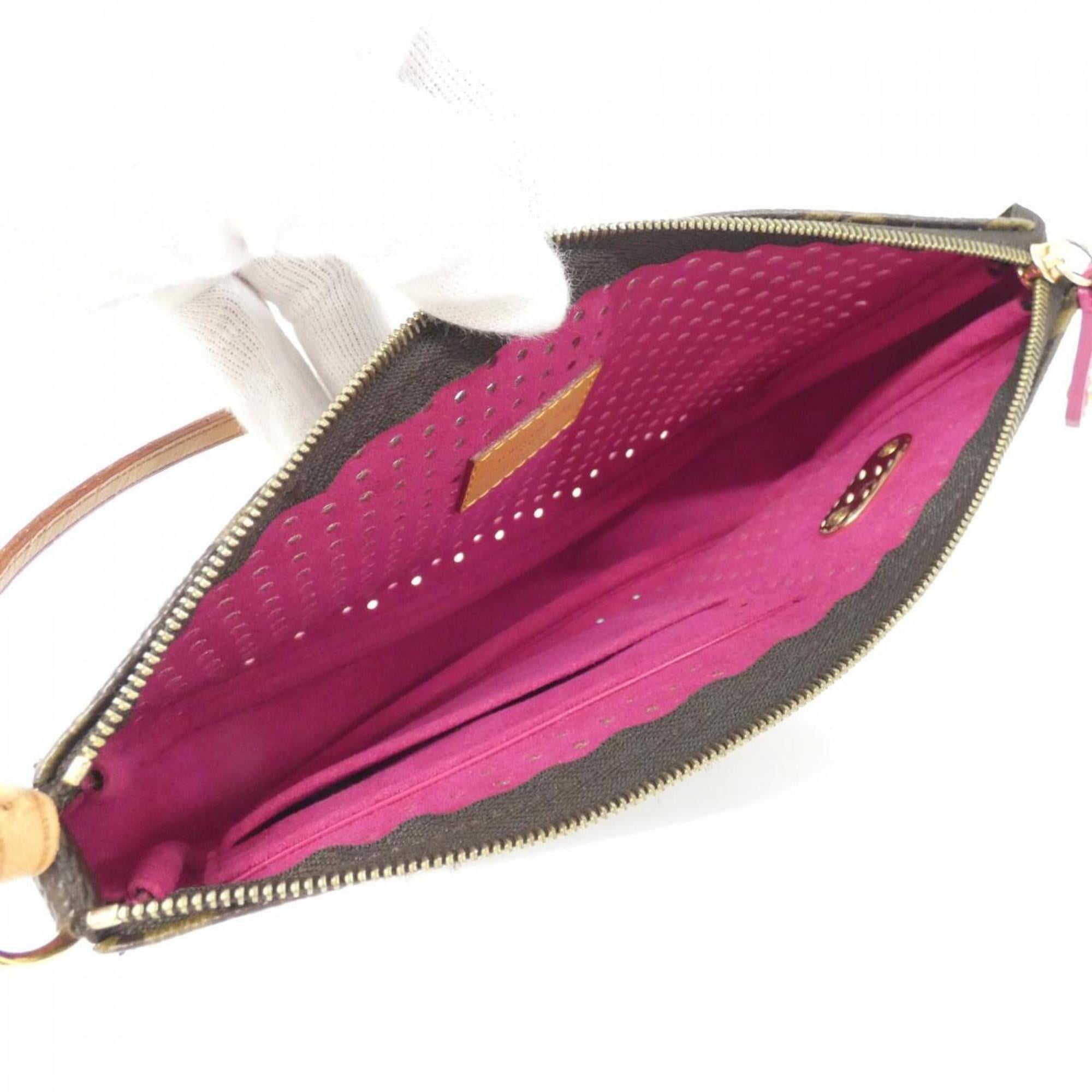 Louis Vuitton Monogram Perfo Fuchsia Marron Coated Canvas Pochette Pouch