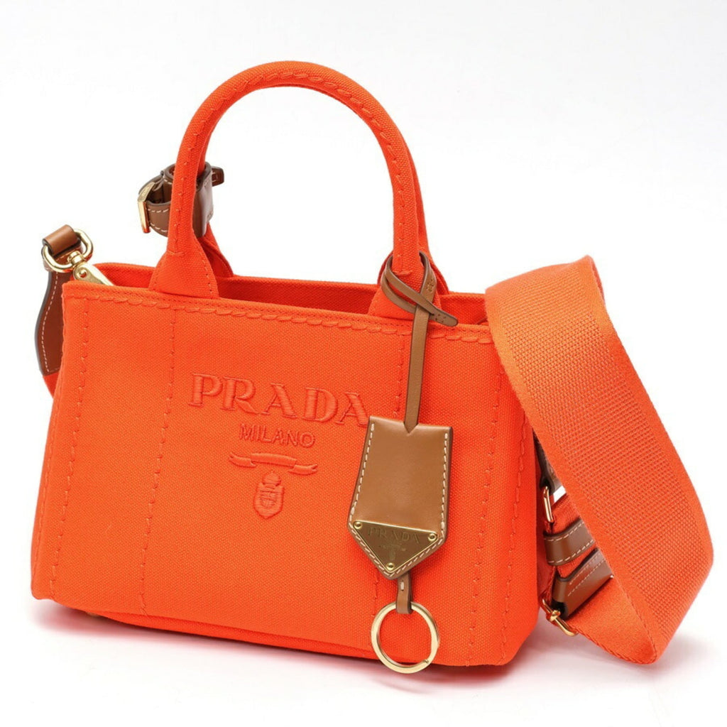 Prada Orange Cotton Canvas Handbag Tote Bag