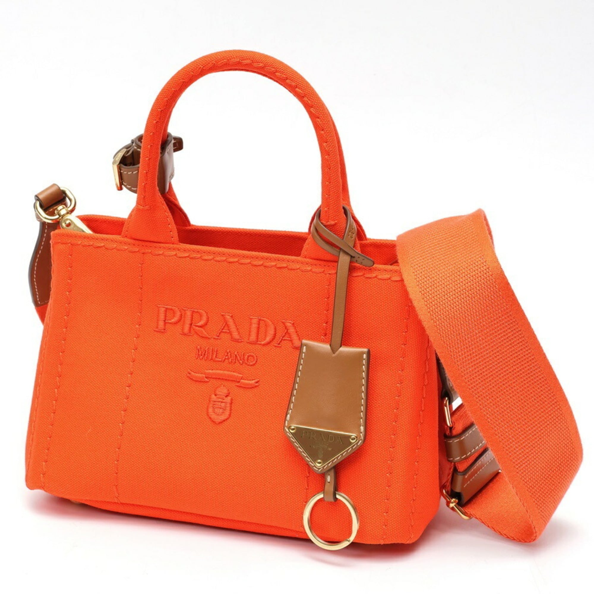Prada Orange Cotton Canvas Handbag Tote Bag