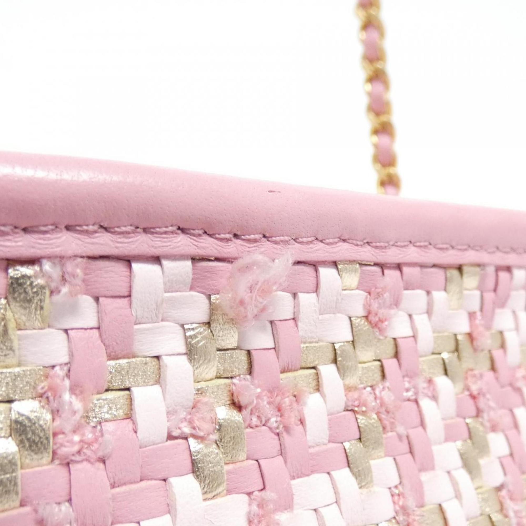 Chanel Gold Pink Viscose Leather Shoulder Bag