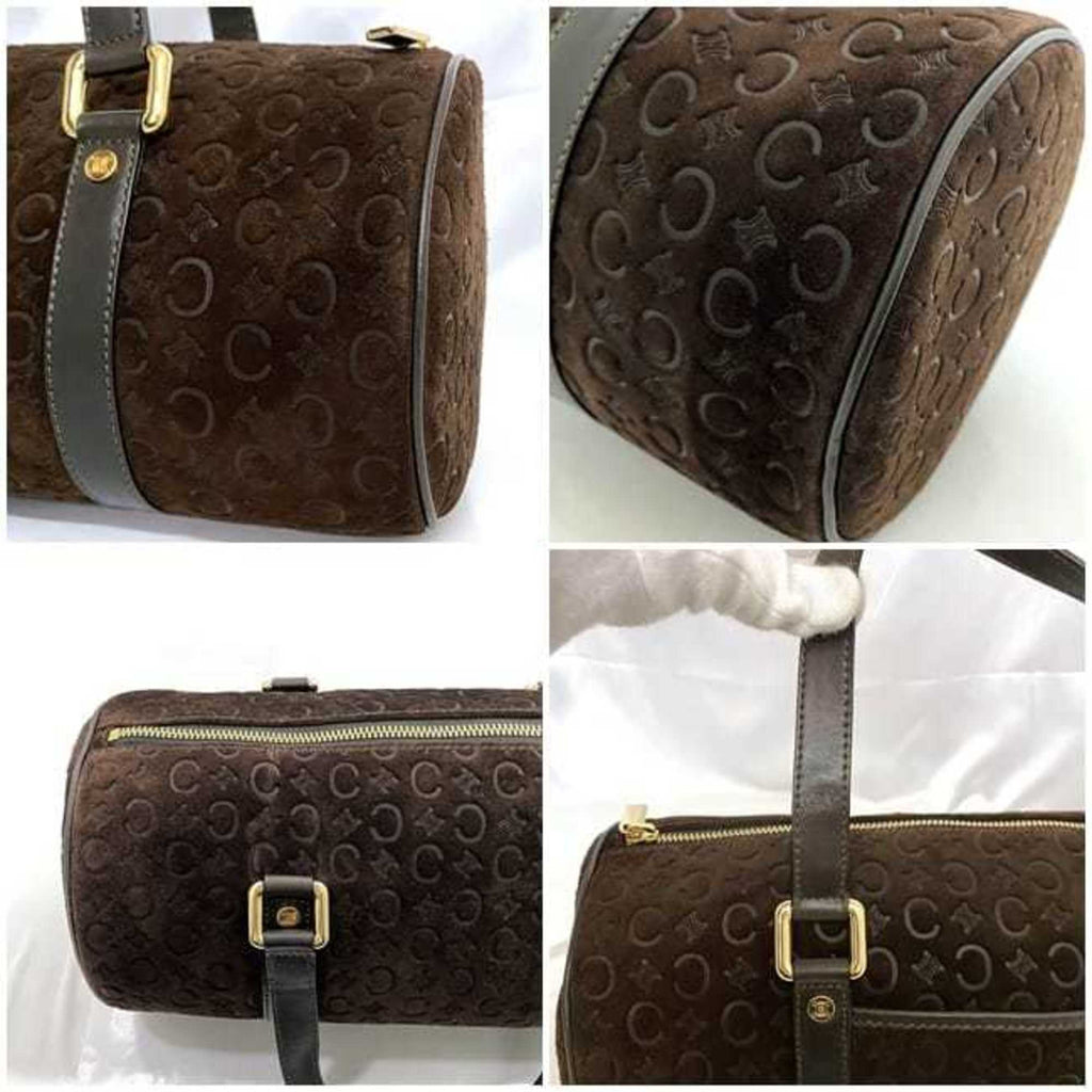 Celine Brown Suede Leather Boston Bag Handbag