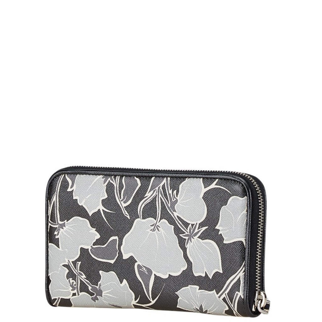 Prada Saffiano Black Gray Leather Long Wallet (Bi-Fold)